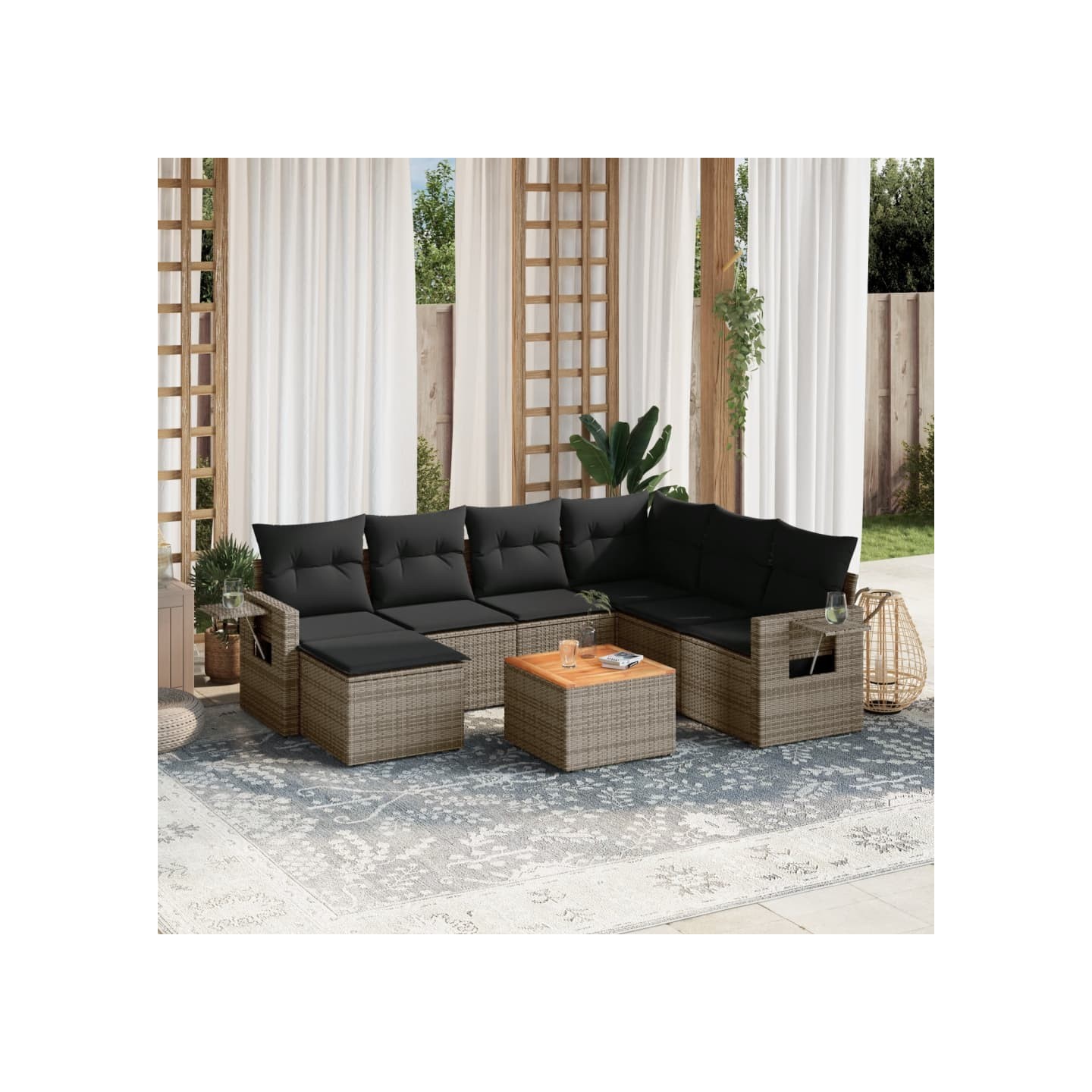 Salon de jardin 8 pcs avec coussins gris résine tressée