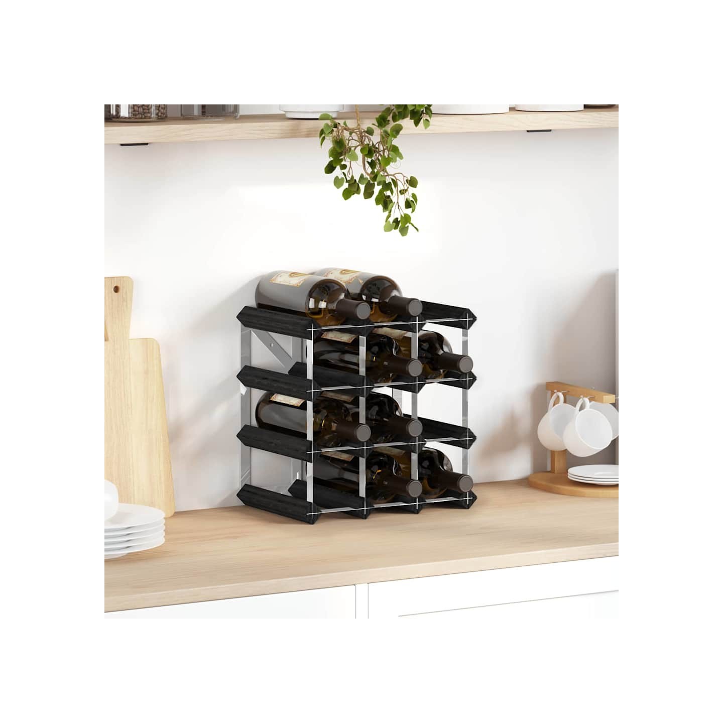 Casier à bouteilles pour 12 bouteilles Noir Bois de pin solide