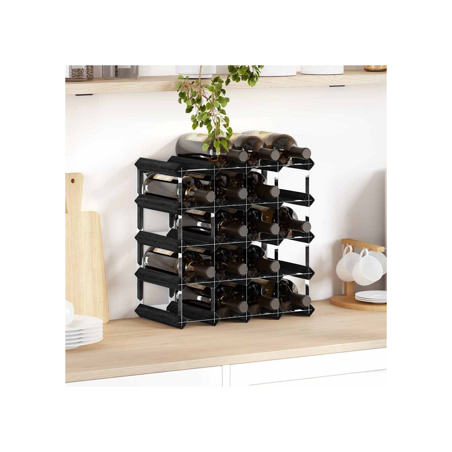 Casier à bouteilles pour 20 bouteilles Noir Bois de pin solide