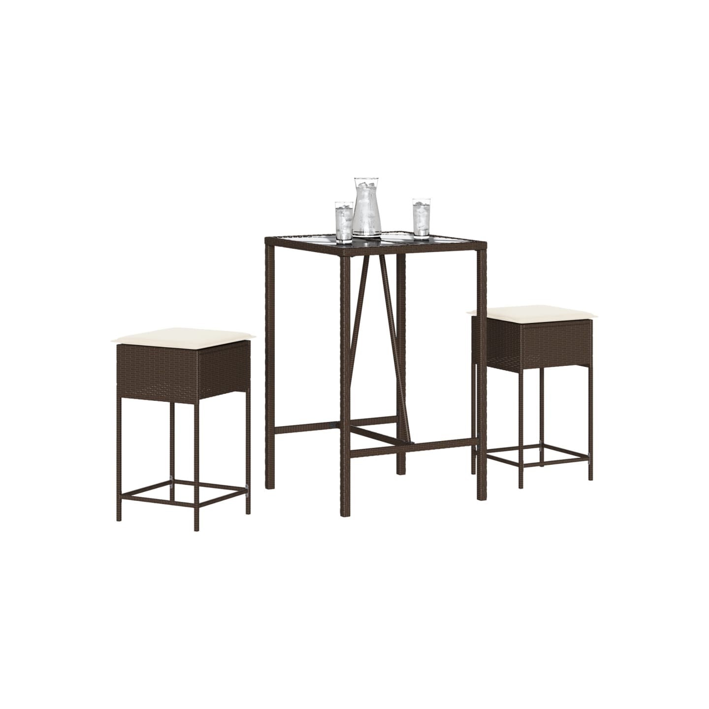 Ensemble de bar de jardin 3 pcs et coussins brun résine tressée