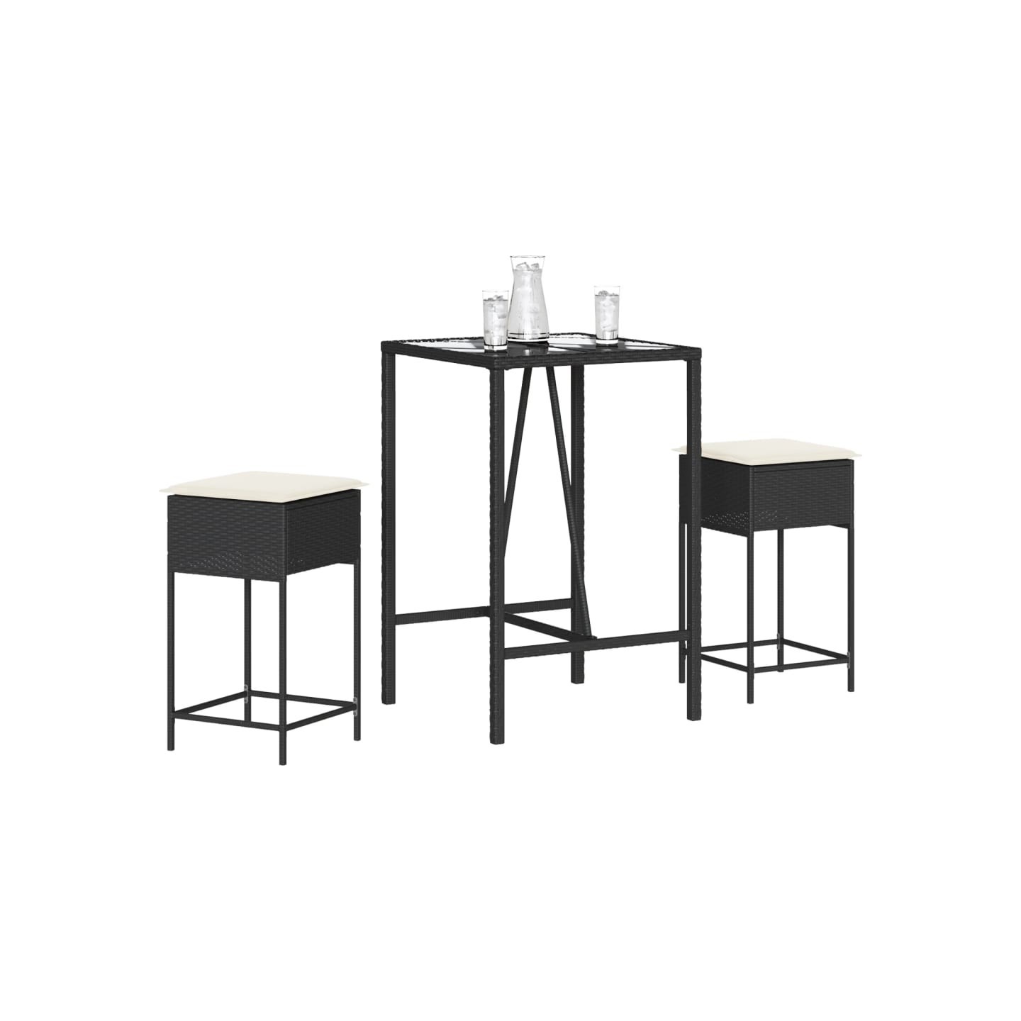 Ensemble de bar de jardin 3 pcs avec coussins noir poly rotin