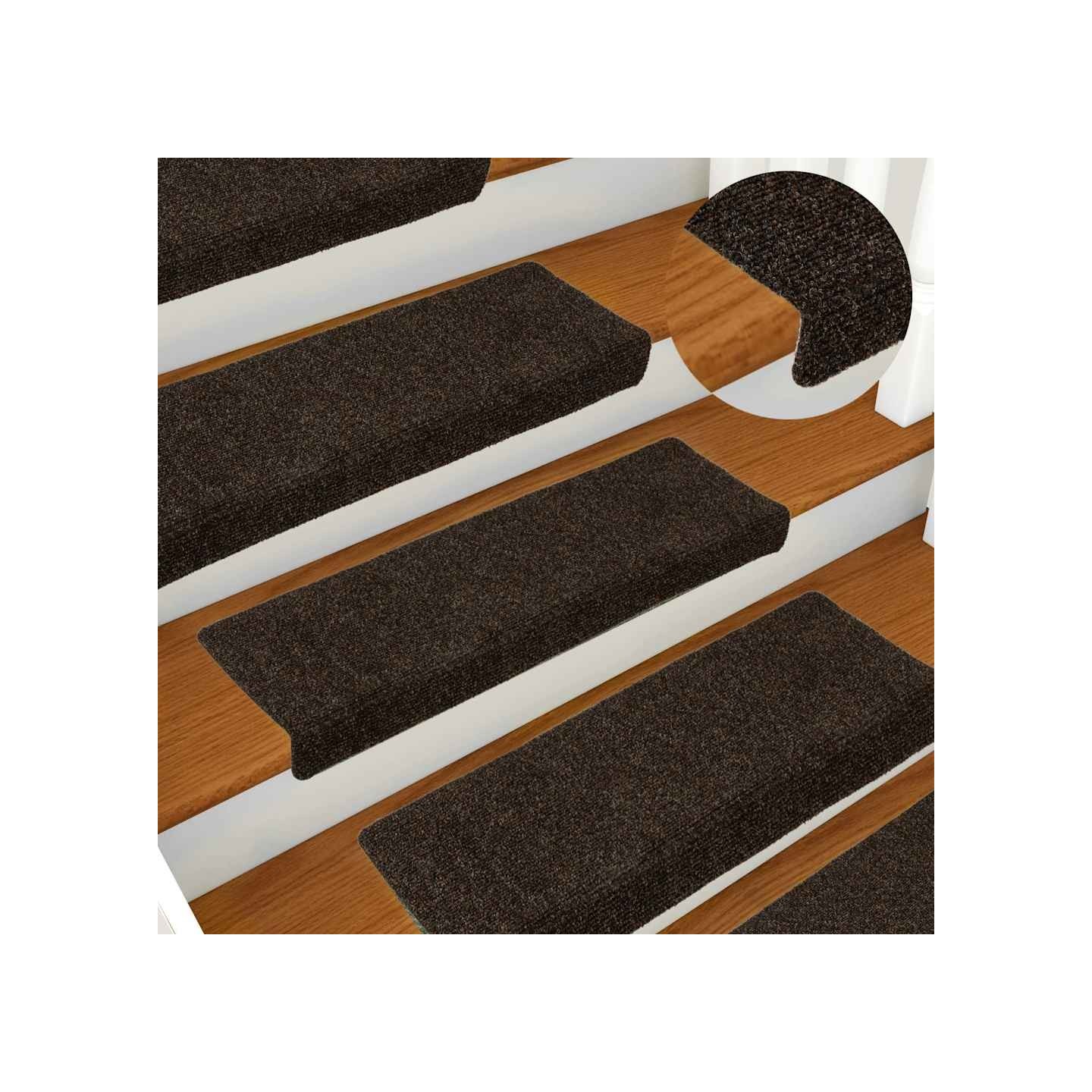 Tapis d'escalier autocollants 15 pièces 65 x 21 x 4 cm Marron foncé Bord rectangulaire