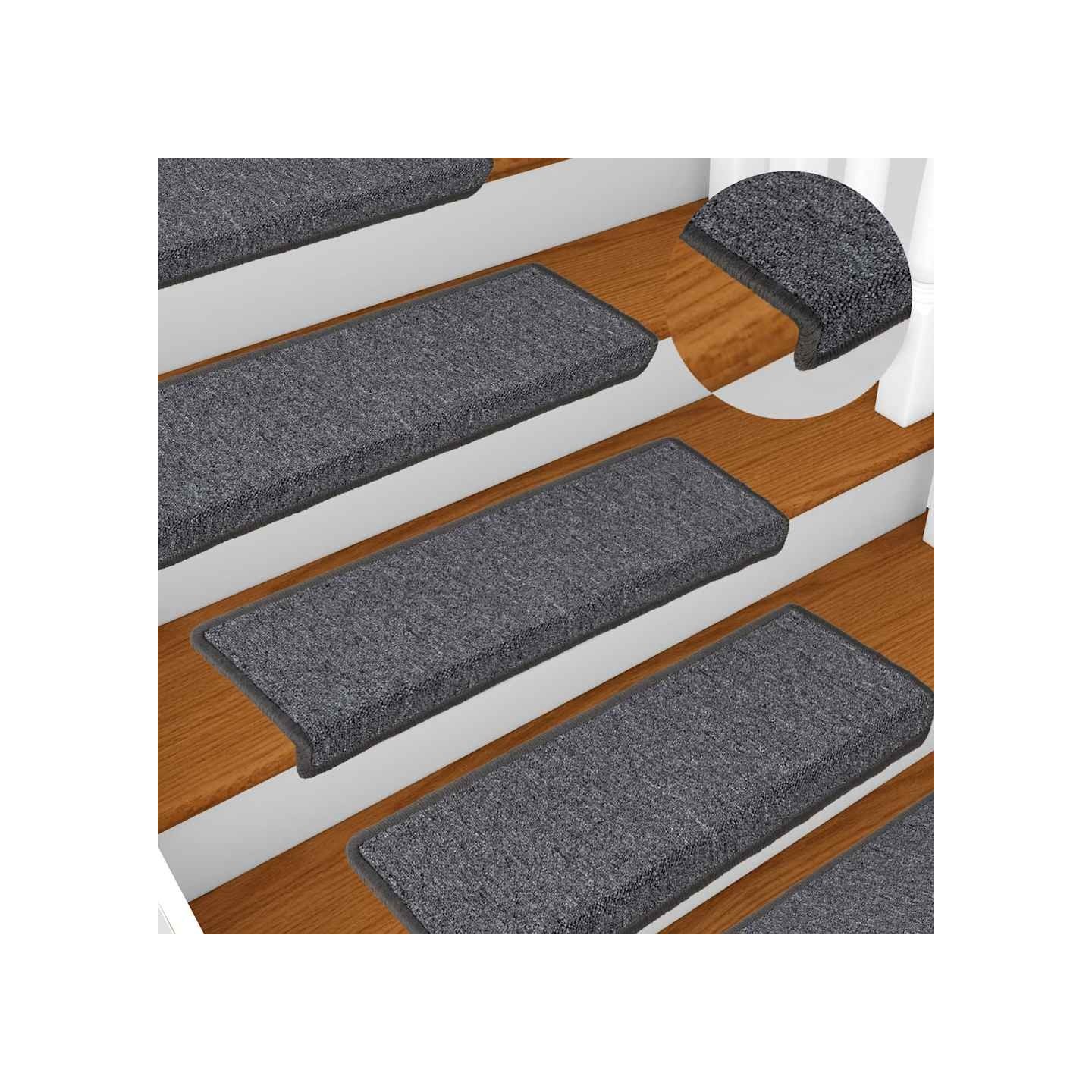 Tapis d'escalier 15 pièces 65 x 21 x 4 cm Gris foncé Bord rectangulaire