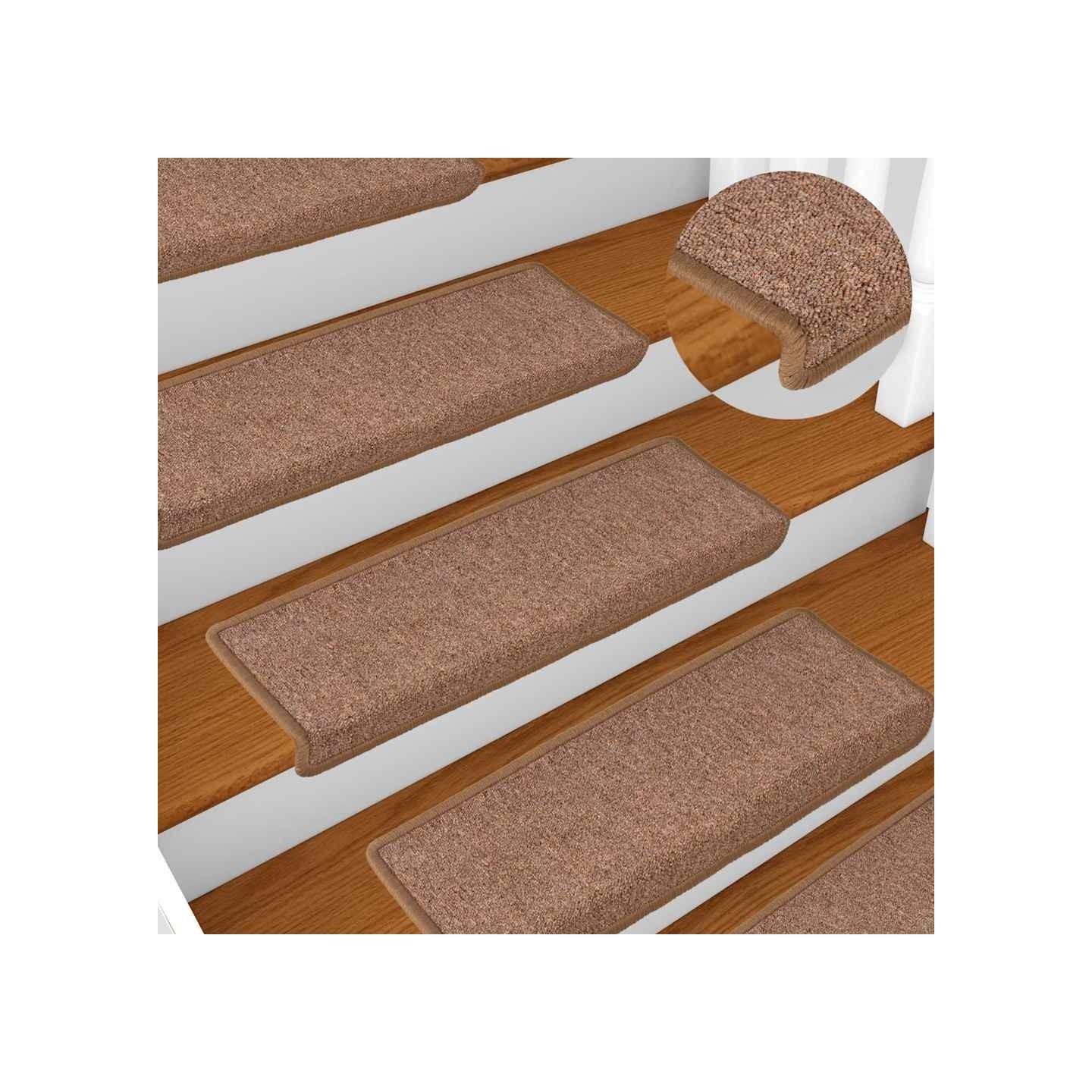 Tapis d'escalier 15 pièces 65 x 21 x 4 cm Marron Bord rectangulaire