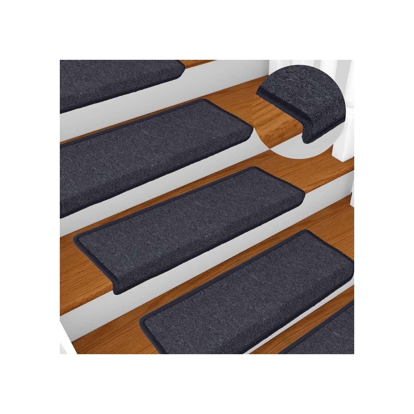 Tapis d'escalier 15 pièces 65 x 21 x 4 cm Gris foncé et bleu Bord rectangulaire