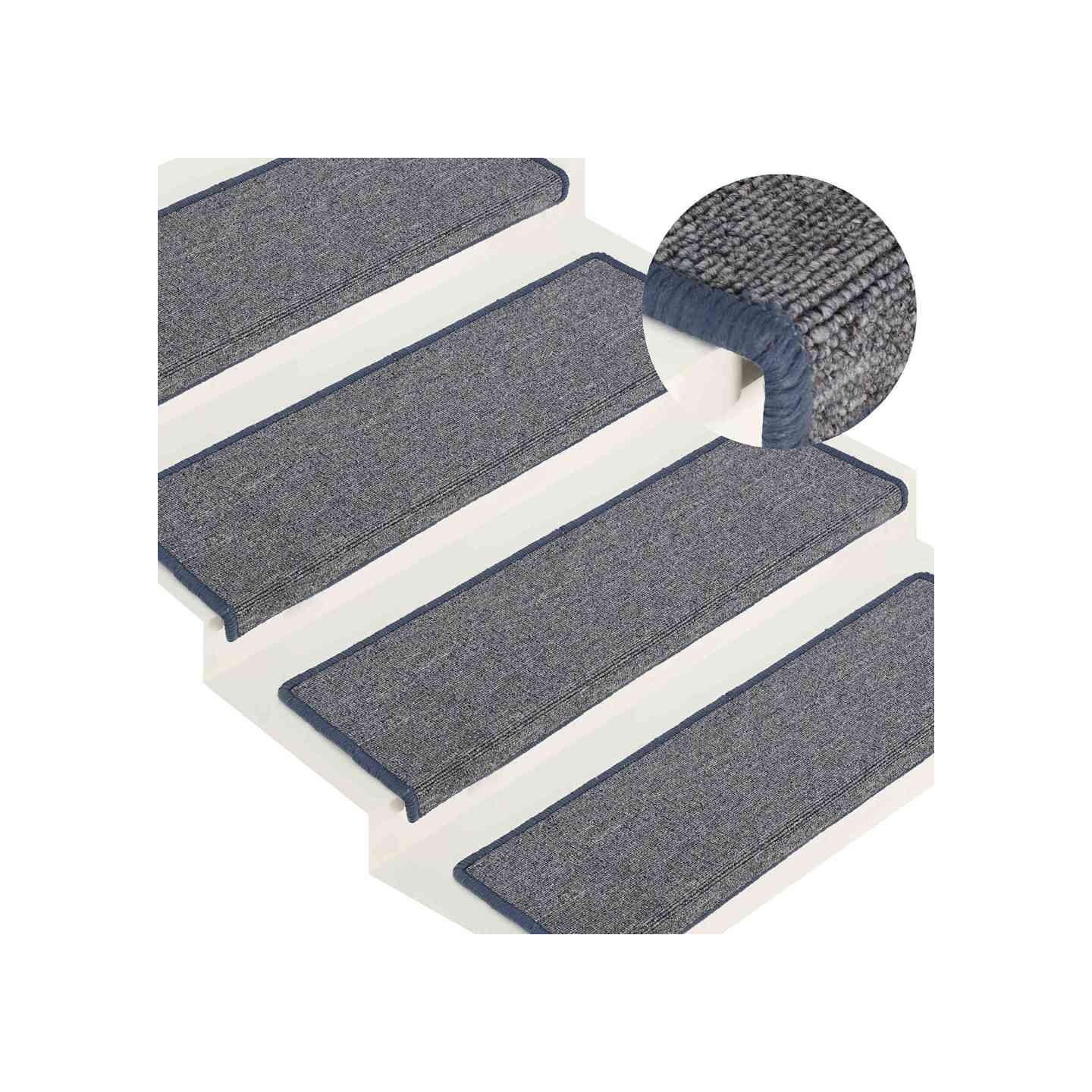 Tapis d'escalier 15 pièces 65 x 21 x 4 cm Gris clair et bleu Bord rectangulaire