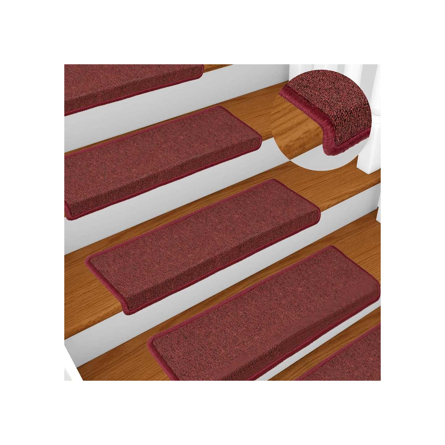 Tapis d'escalier 15 pièces 65x21x4 cm Bordeaux