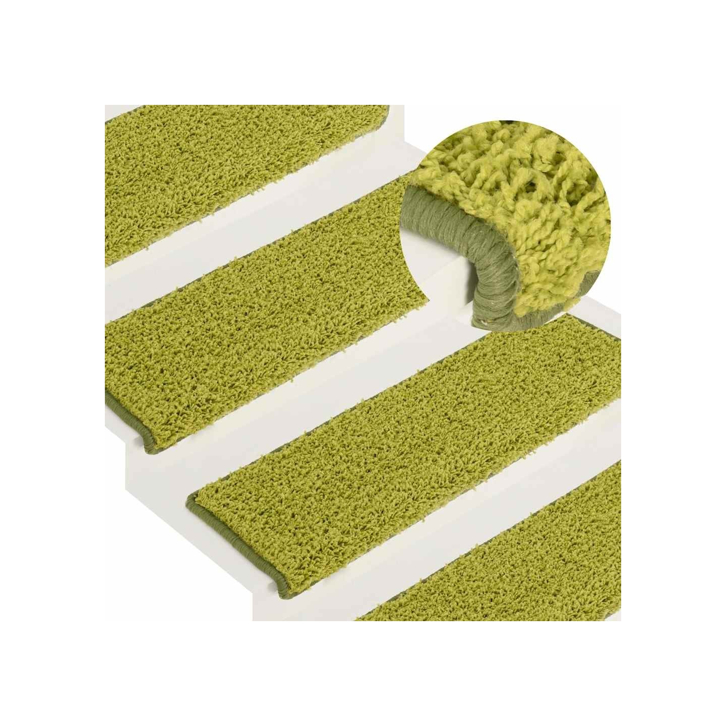Tapis d'escalier 15 pièces 65 x 21 x 4 cm Vert Bordure rectangulaire
