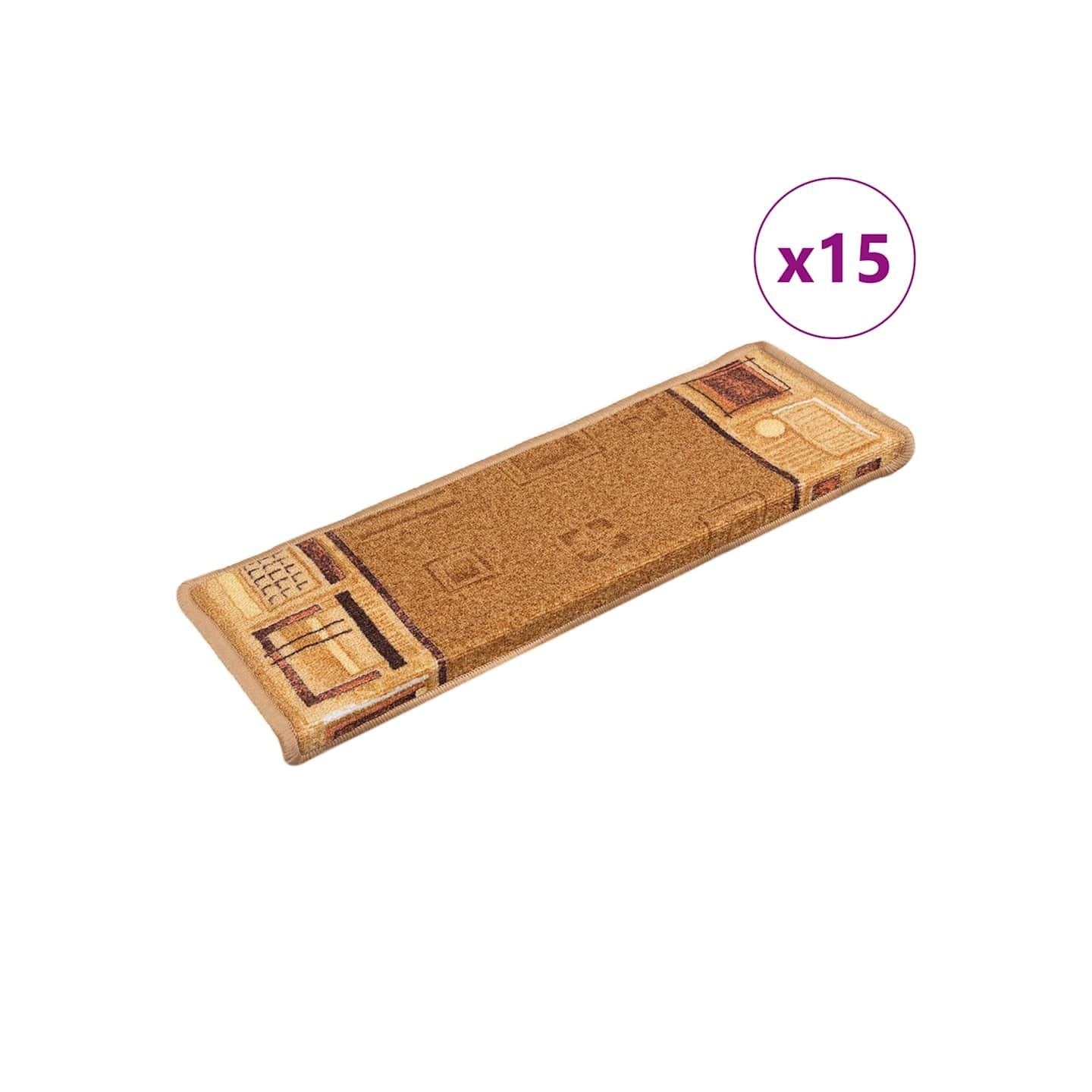 Tapis d'escalier autocollants 15 pcs 65x21x4 cm Beige