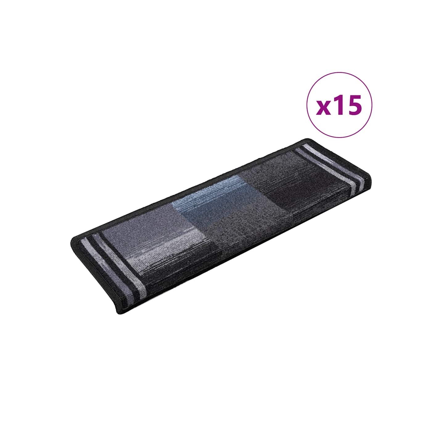 Tapis d'escalier autocollants 15 pcs 65x21x4 cm Noir et gris