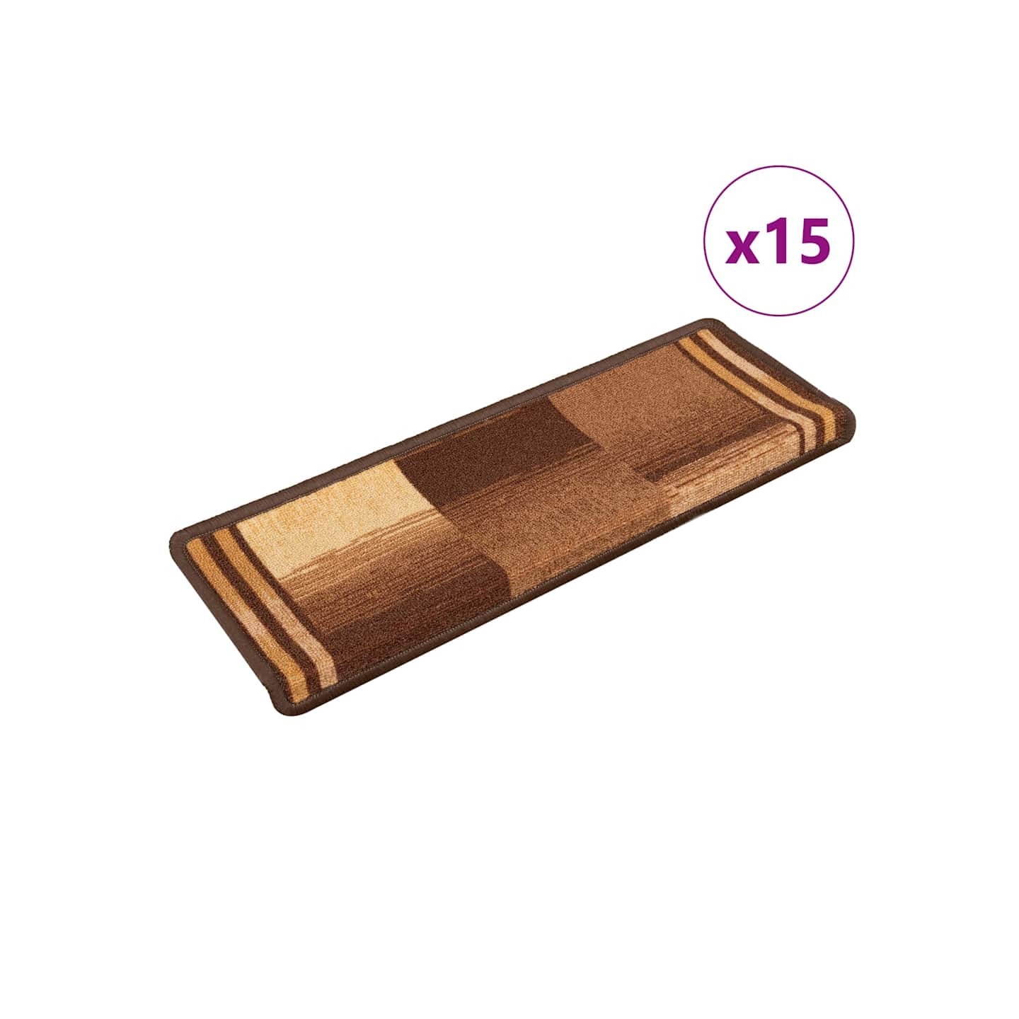 Tapis d'escalier autocollants 15 pcs 65x21x4 cm Marron