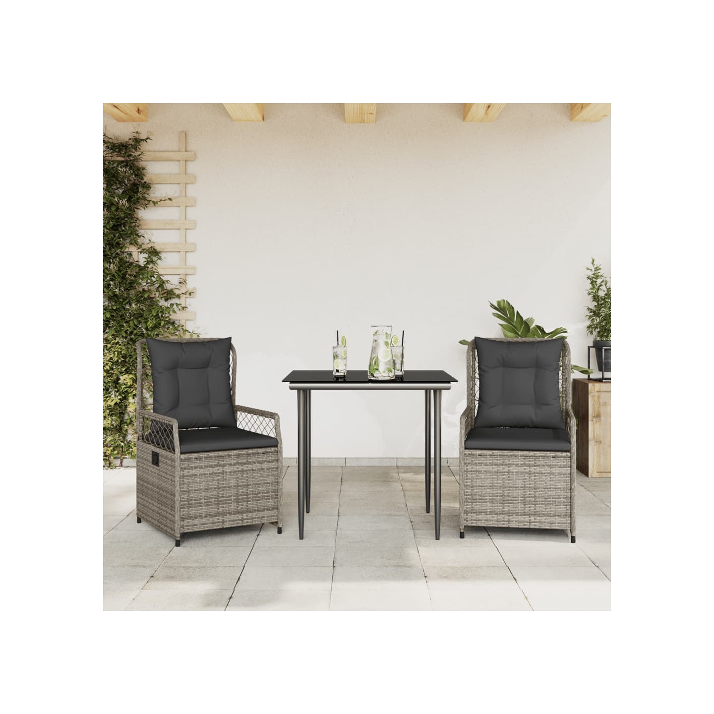 Ensemble à manger de jardin 3 pcs coussins gris résine tressée