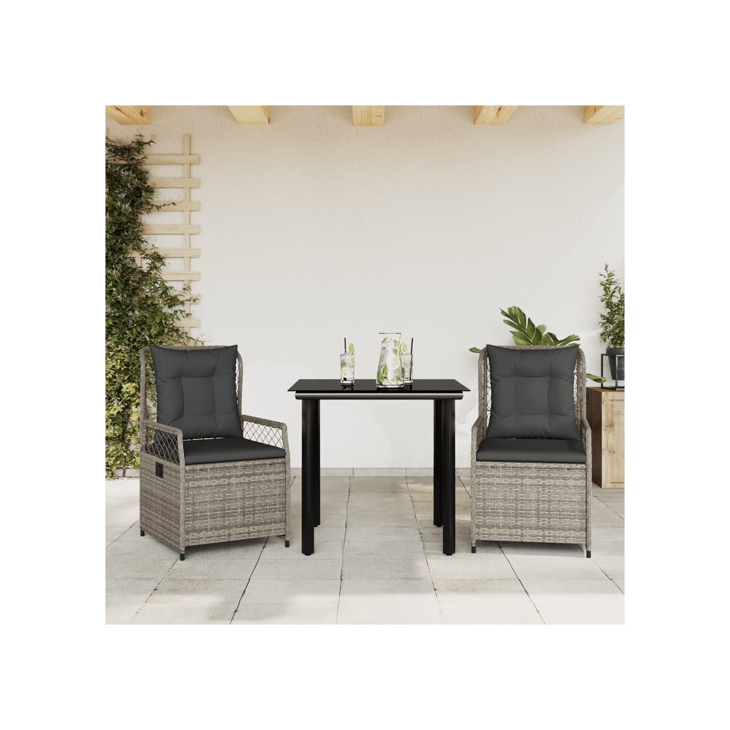 Ensemble à manger de jardin 3 pcs coussins gris résine tressée