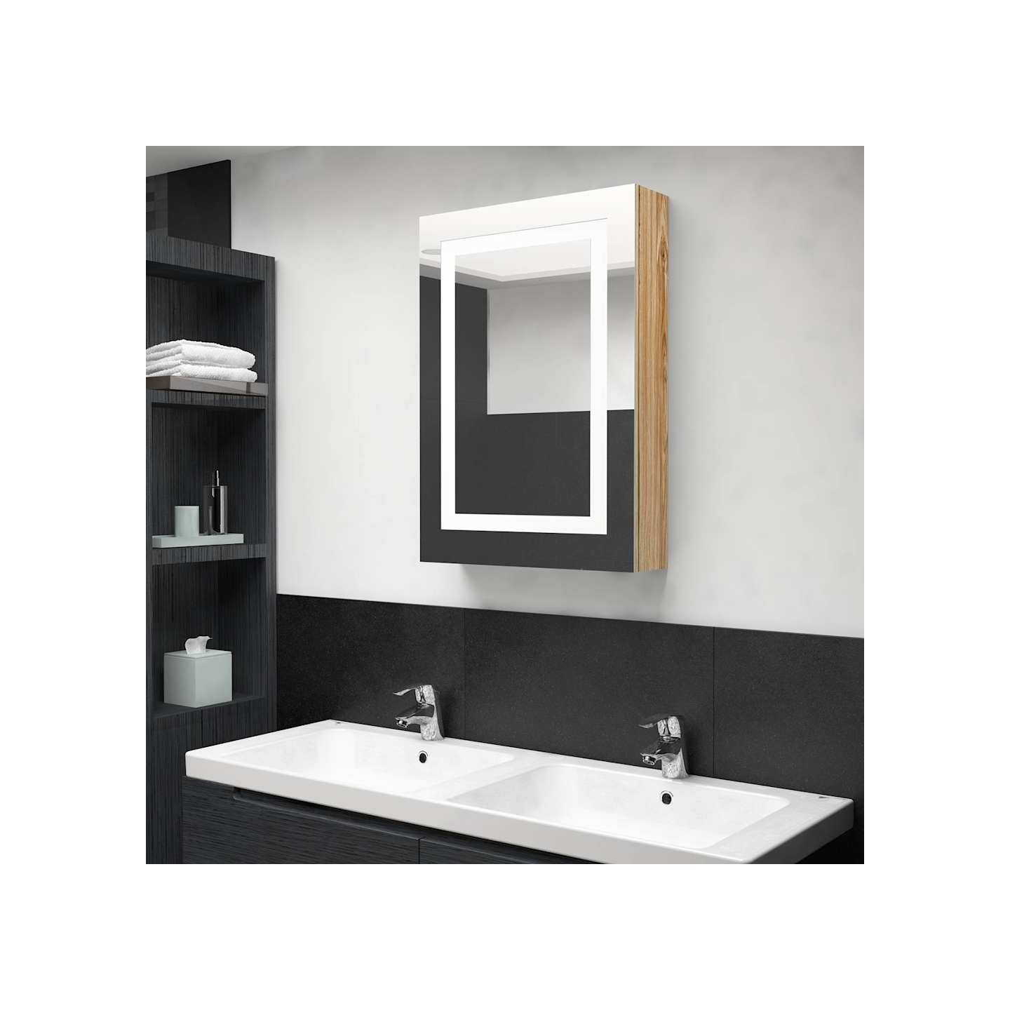 Armoire de salle de bain à miroir LED Chêne 50x13x70 cm