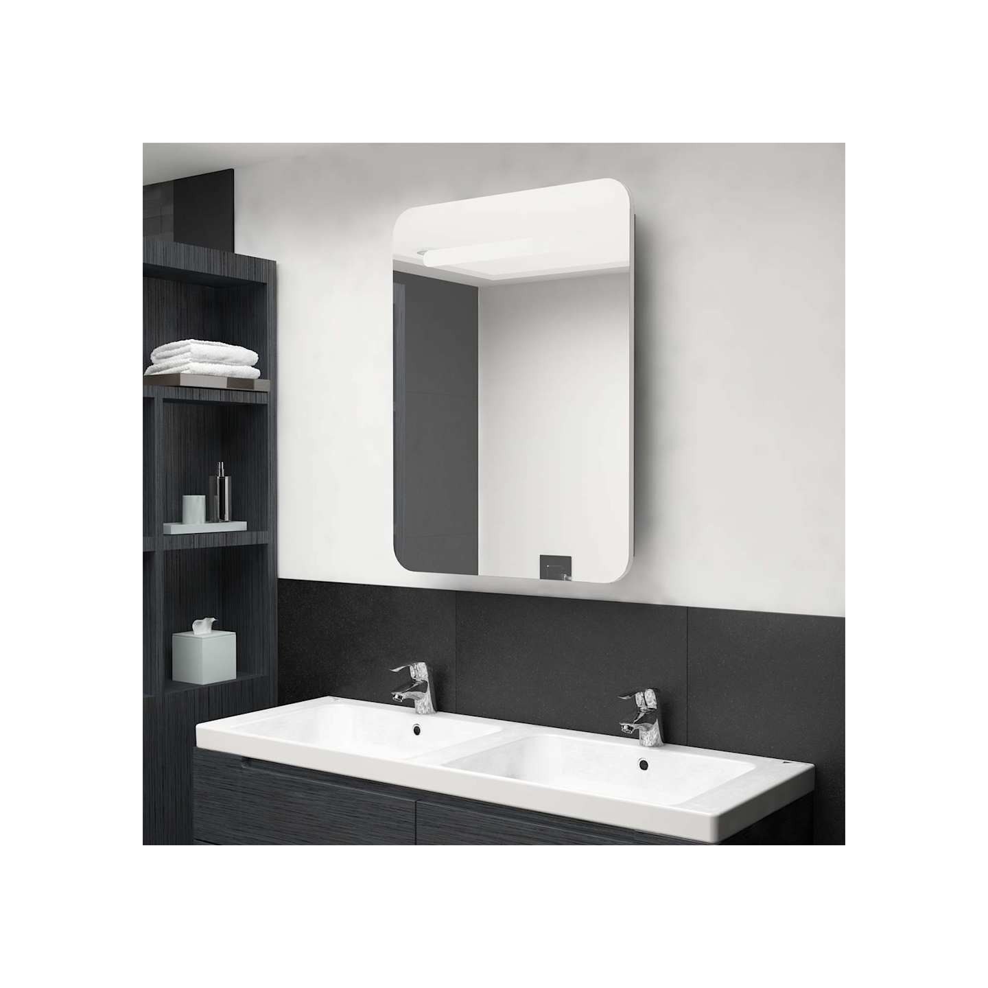 Armoire de salle de bain à miroir LED blanc et chêne 60x11x80cm