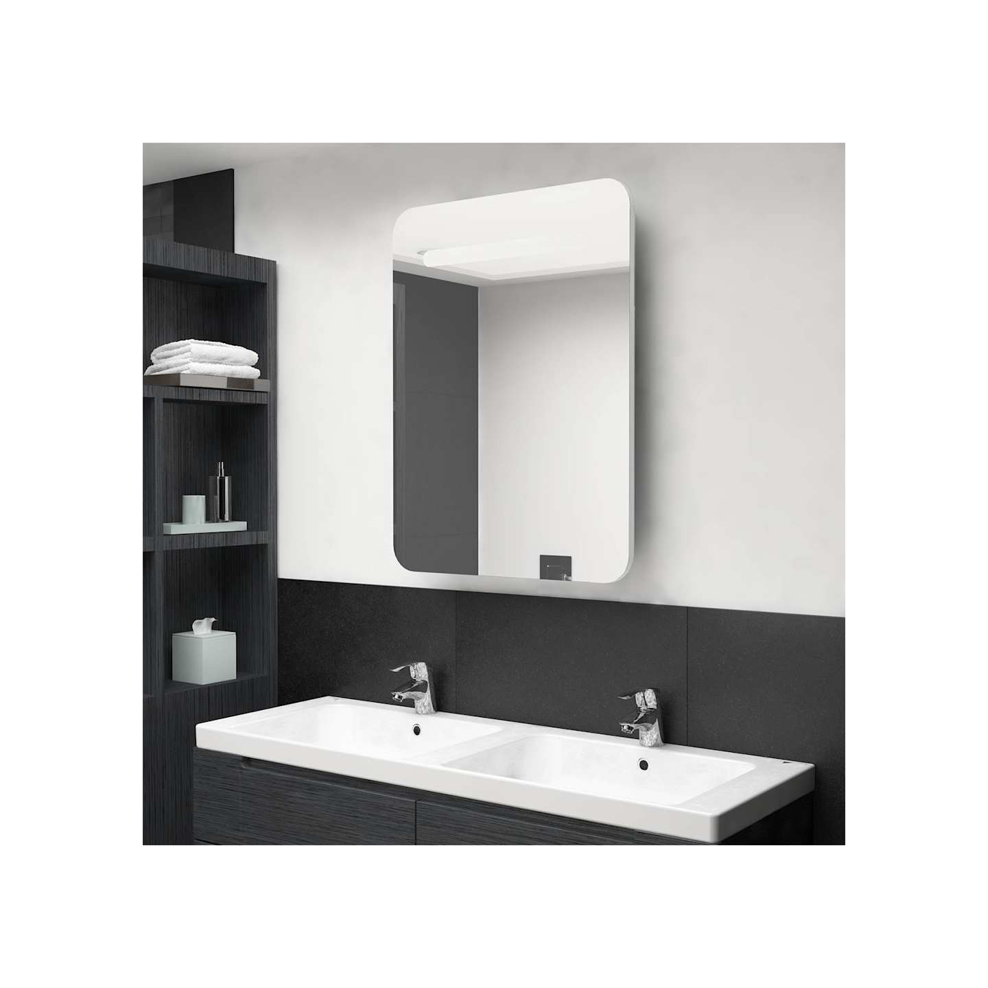 Armoire de salle de bain à miroir LED Blanc brillant 60x11x80cm