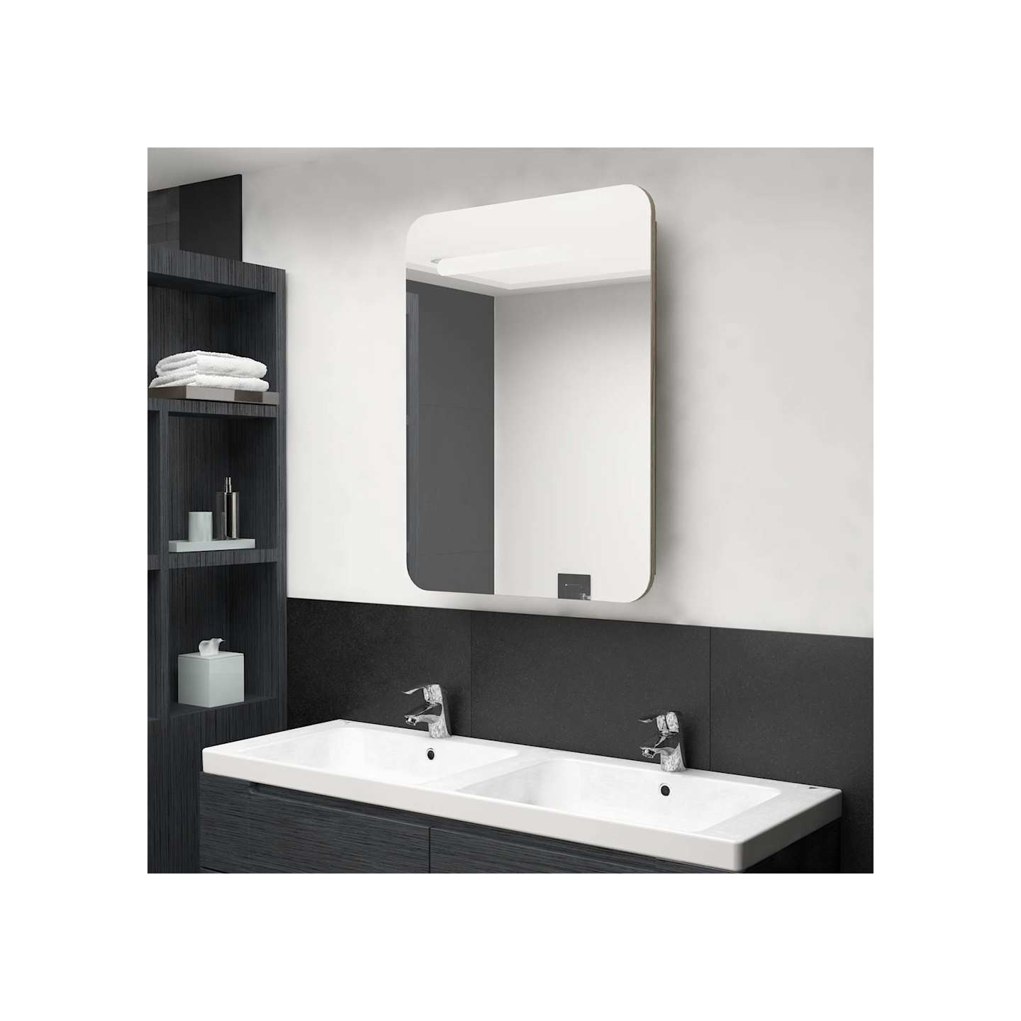 Armoire de salle de bain à miroir LED chêne 60x11x80 cm