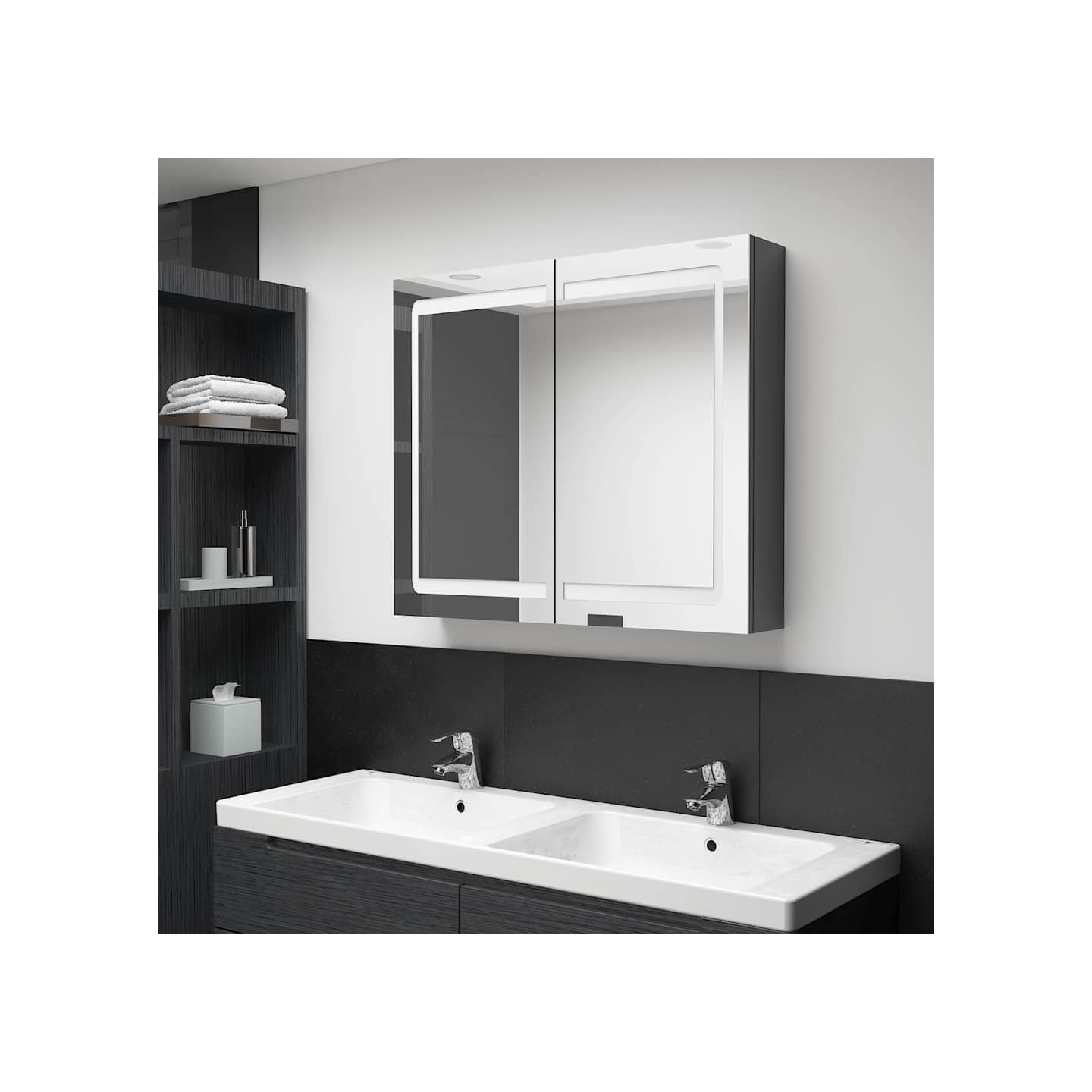 Amoire de salle de bain avec miroir Gris brillant