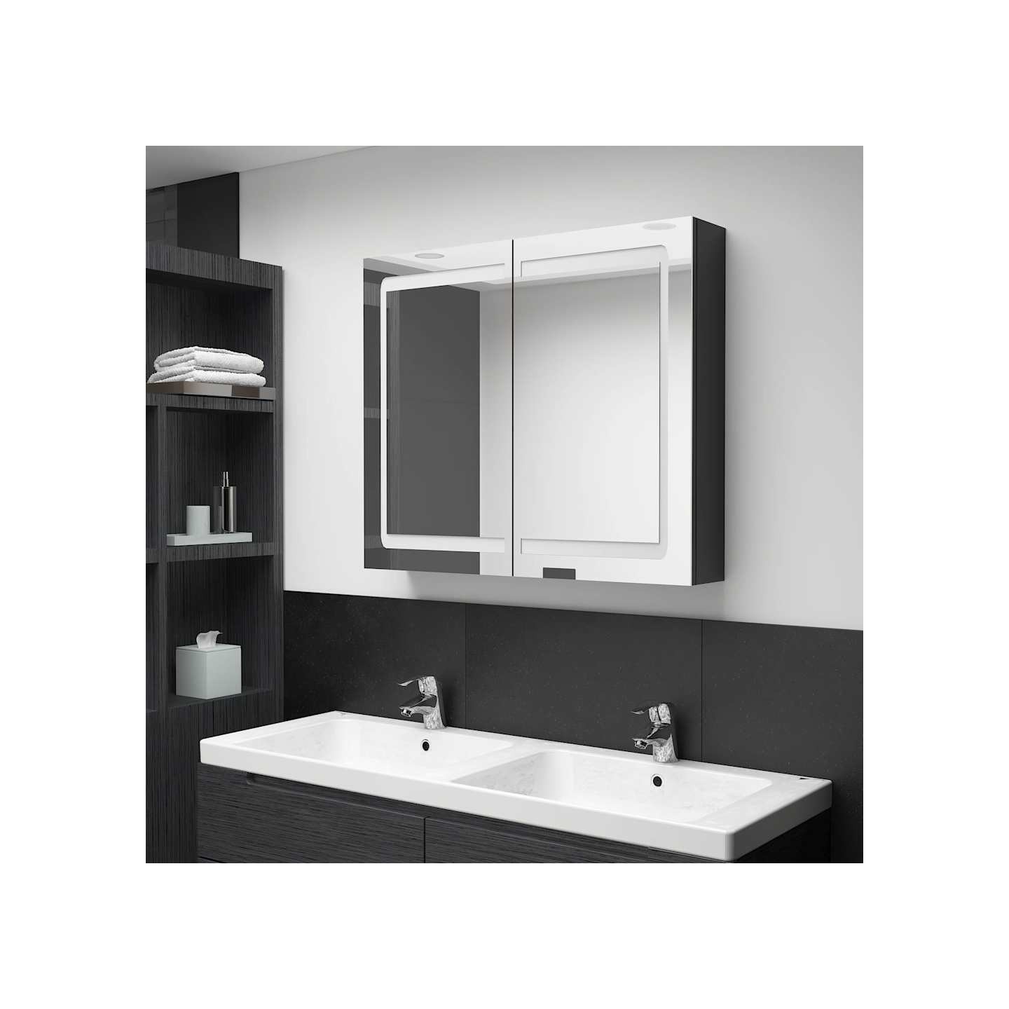 Amoire de salle de bain avec miroir Noir brillant