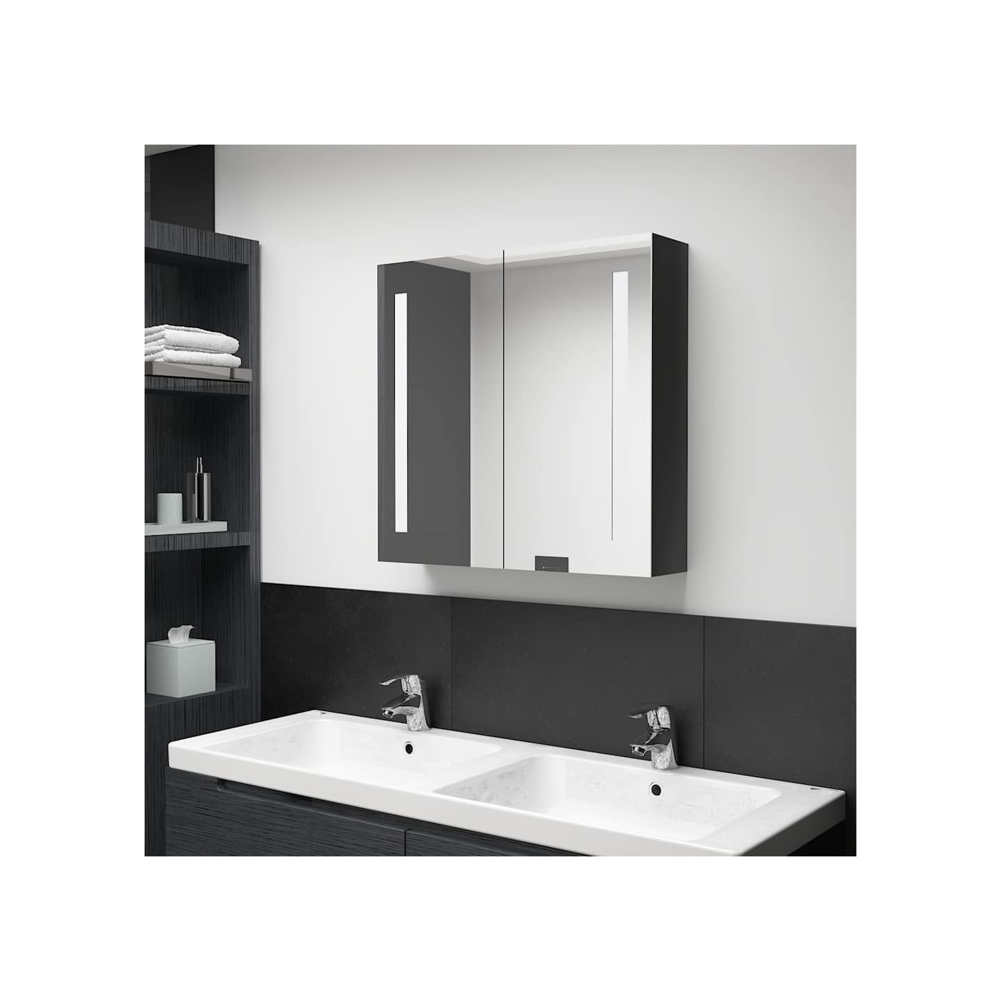 Armoire de salle de bain à miroir LED noir brillant 62x14x60 cm