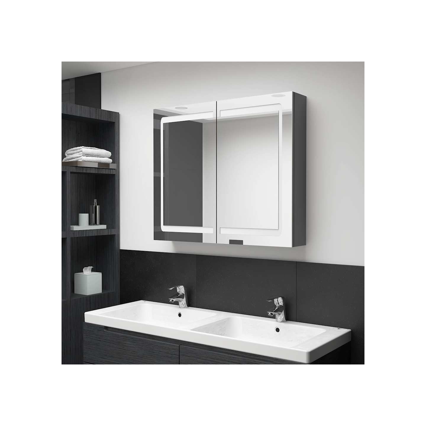 Amoire de salle de bain avec miroir Gris 80 x 12 x 68 cm