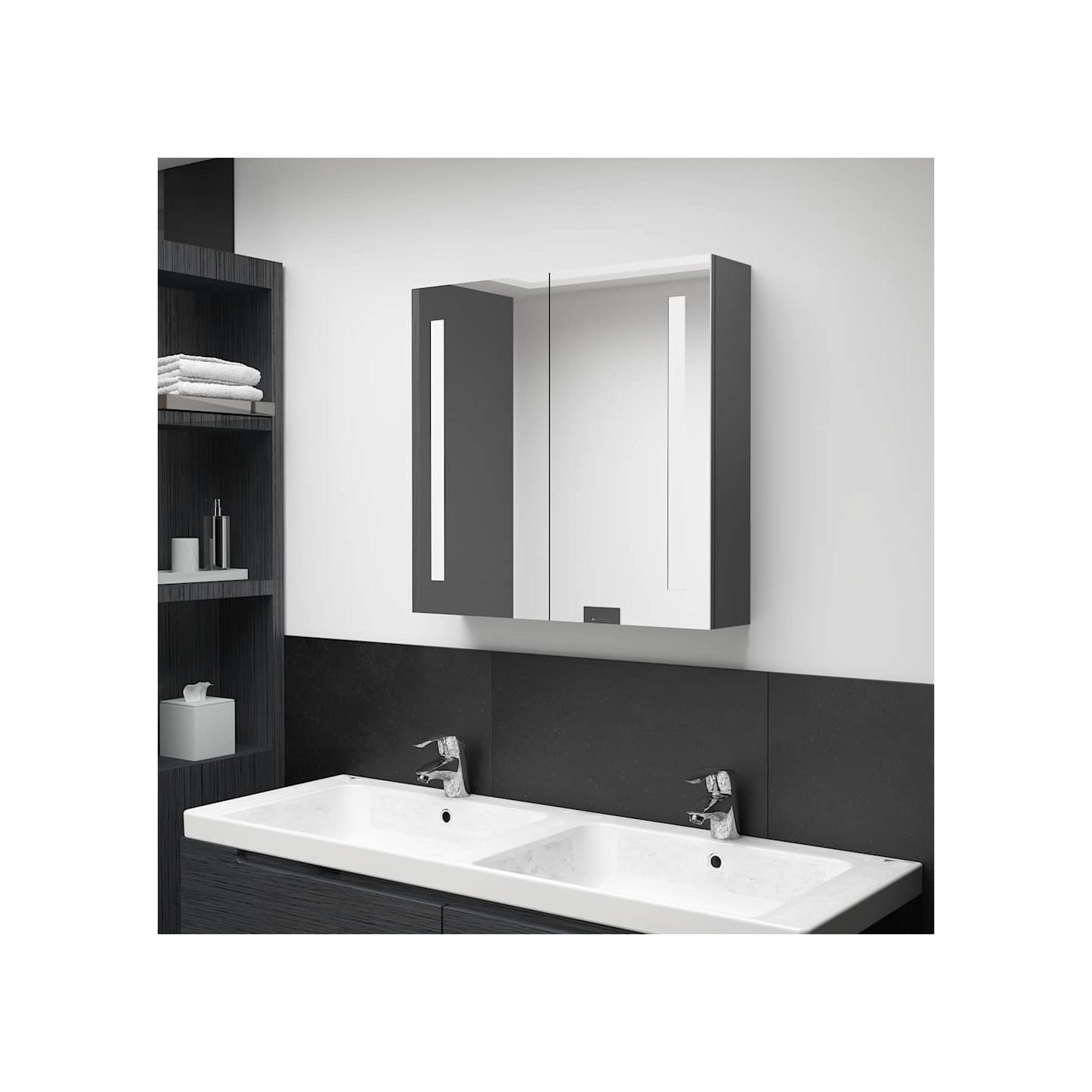 Armoire de salle de bain à miroir LED Gris 62x14x60 cm