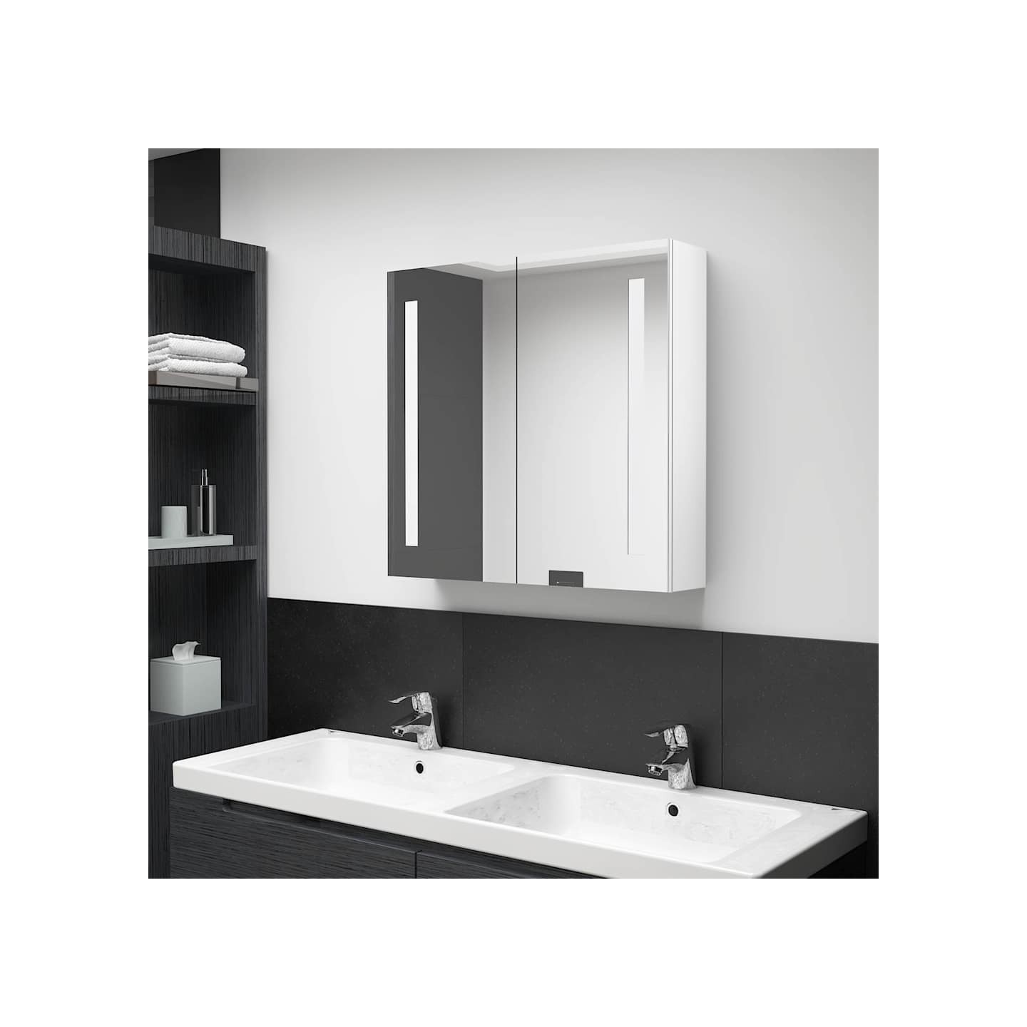 Armoire de salle de bain à miroir LED Blanc brillant 62x14x60cm