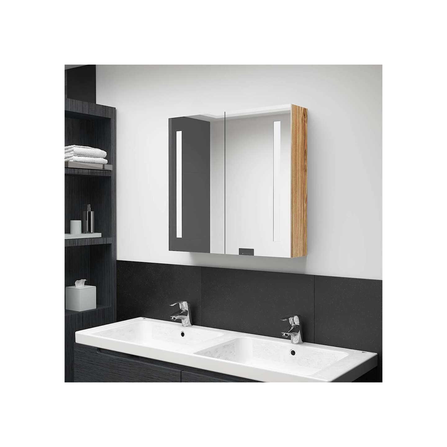 Armoire de salle de bain à miroir LED Chêne 62x14x60 cm