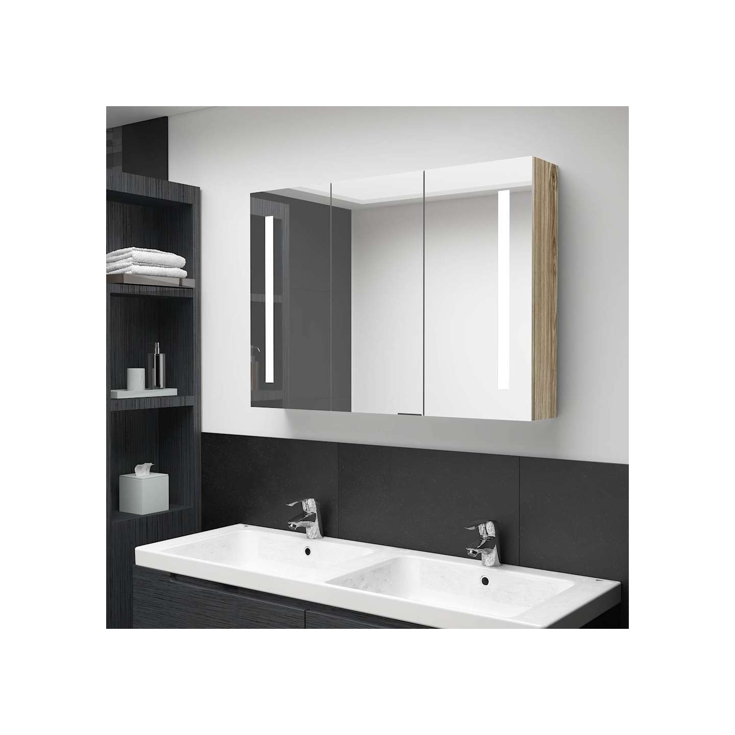 Armoire de salle de bain à miroir LED 89x14x62 cm chêne