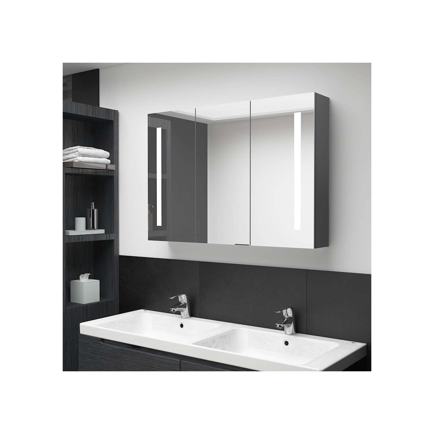Armoire de salle de bain à miroir LED 89x14x62 cm Gris