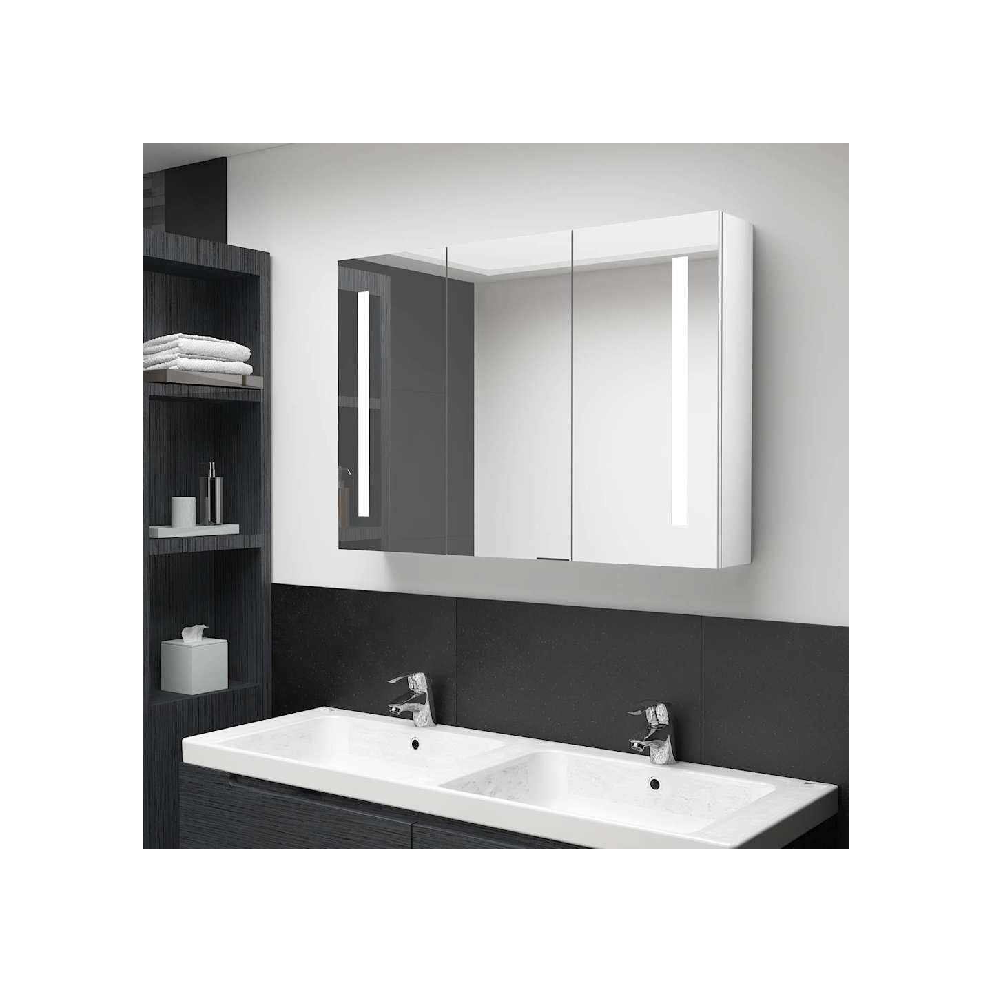 Armoire de salle de bain à miroir LED 89x14x62cm Blanc brillant