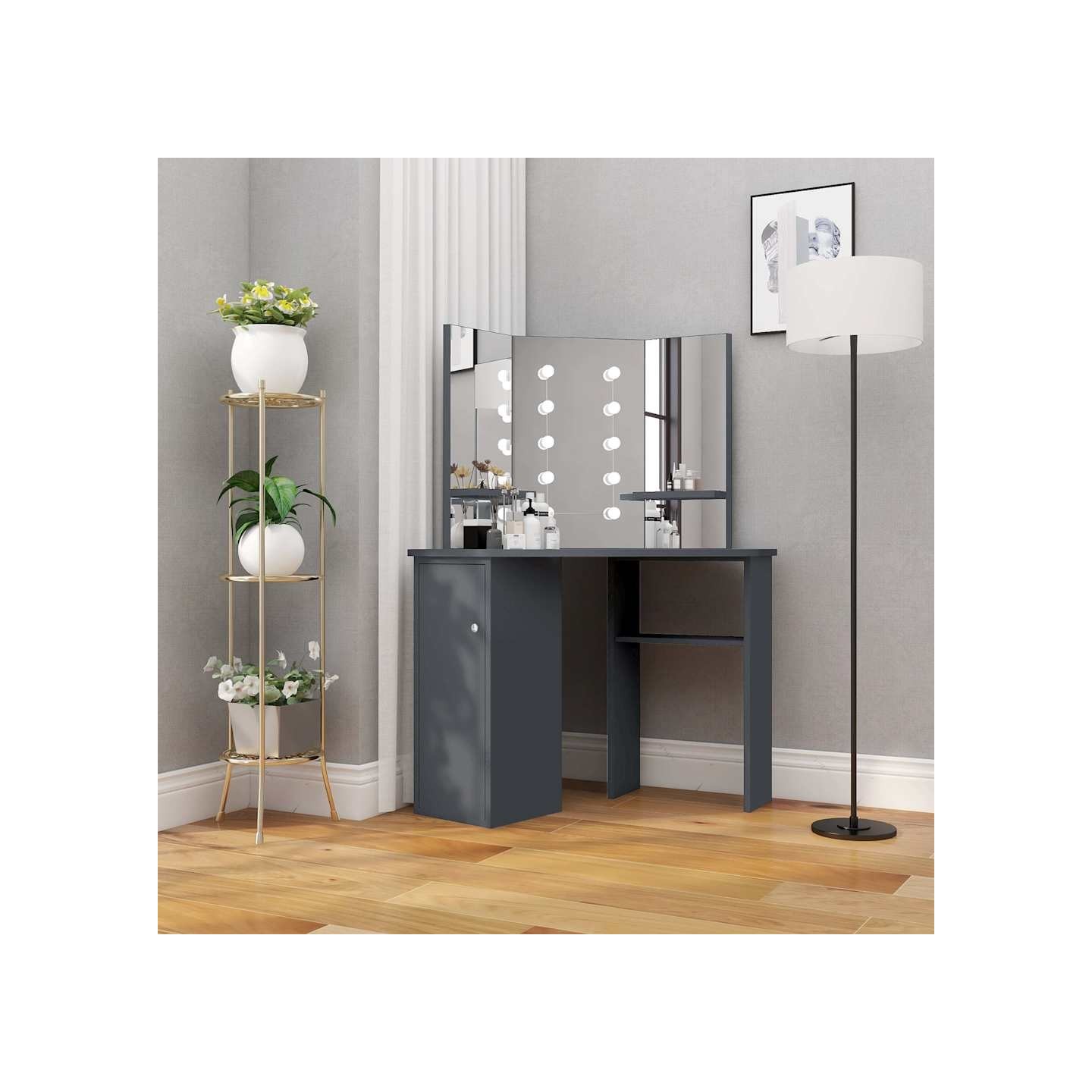 Coiffeuse d'angle avec LED Gris 111x54x141,5 cm