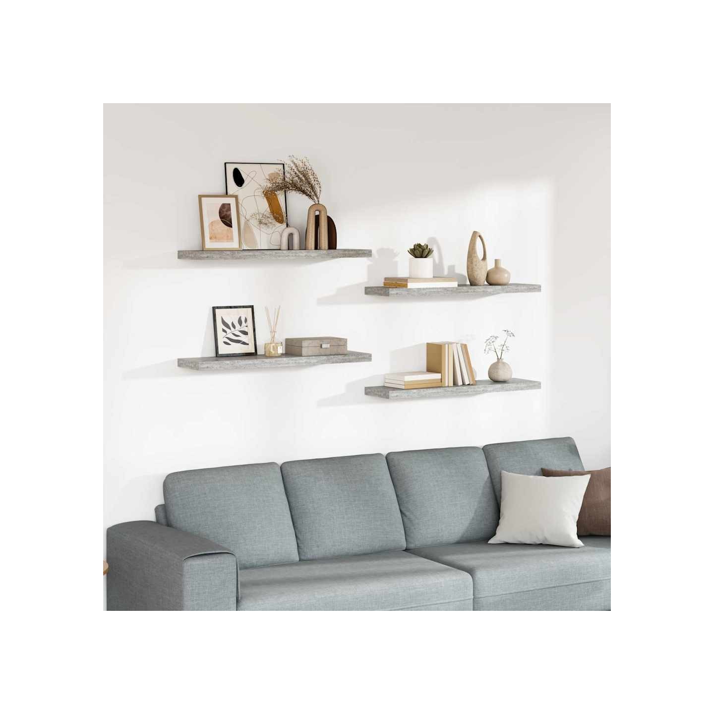 Étagères murales flottantes 4 pcs Gris béton 90x23,5x3,8cm MDF