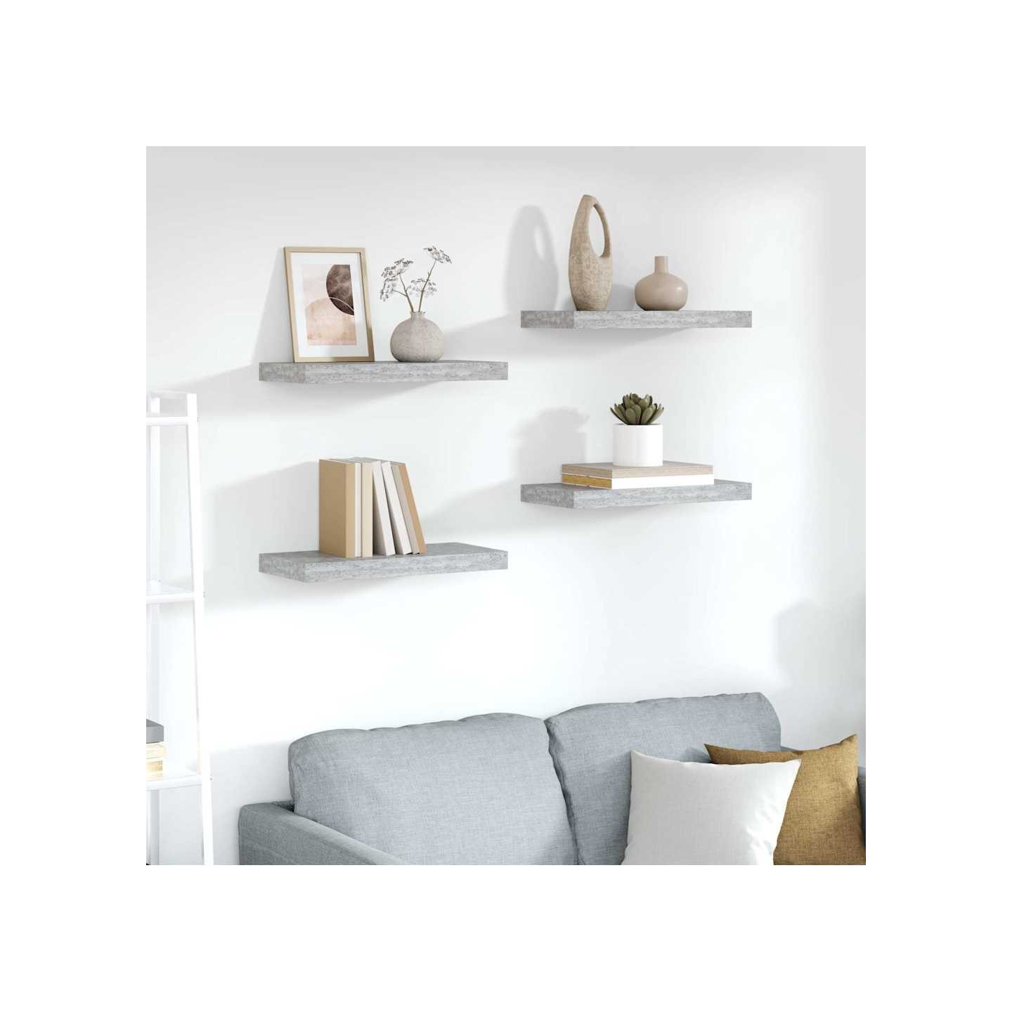 Étagères murales flottantes 4 pcs gris béton 50x23,5x3,8 cm MDF