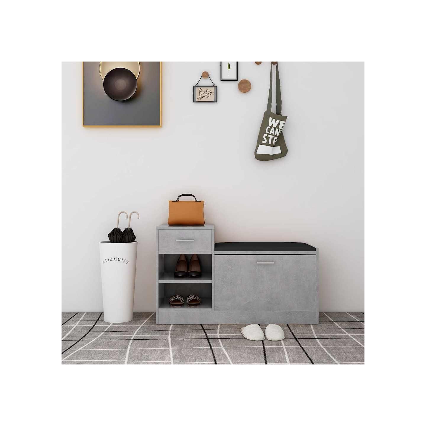 Banc à chaussures Gris béton 94,5x31x57 cm Aggloméré