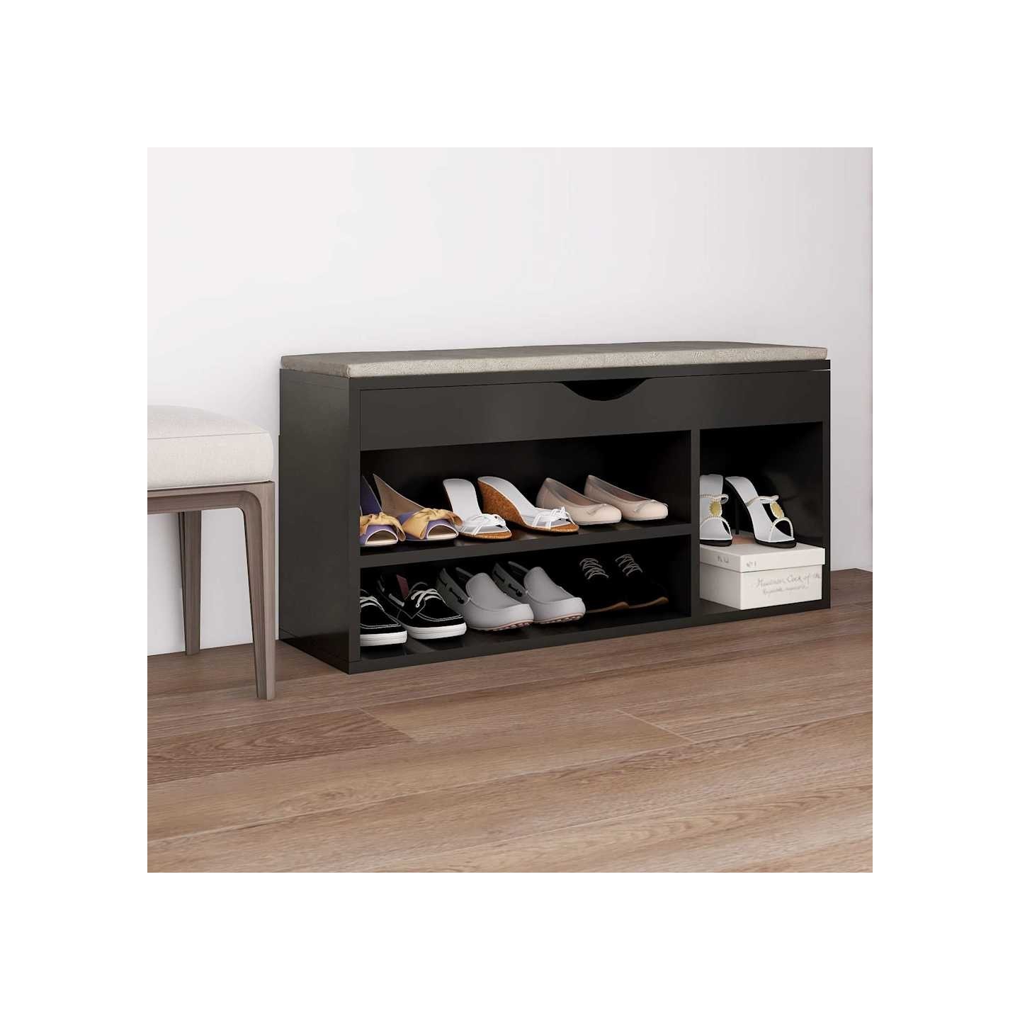Banc à chaussures et coussin Gris 104x30x49cm Bois d'ingénierie