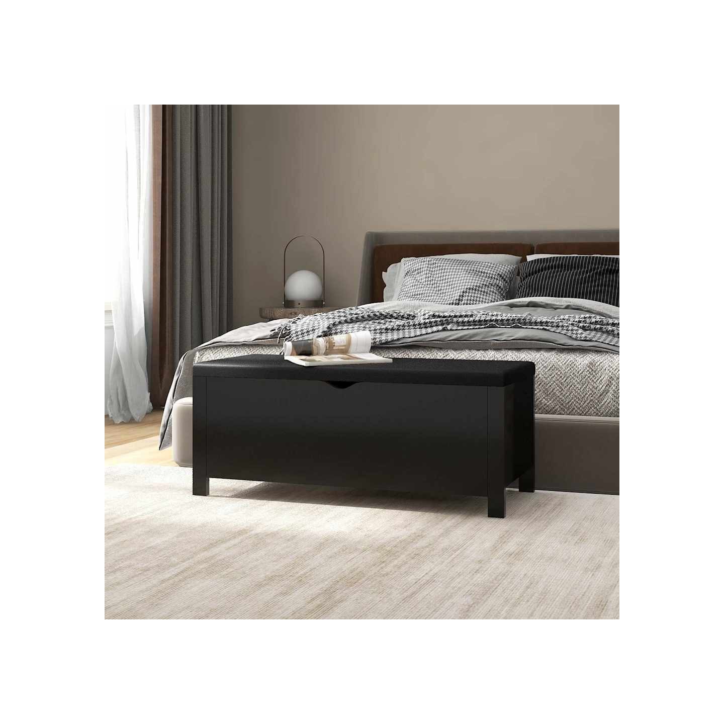 Boîte de rangement avec coussin Noir 105x40x45 cm Aggloméré