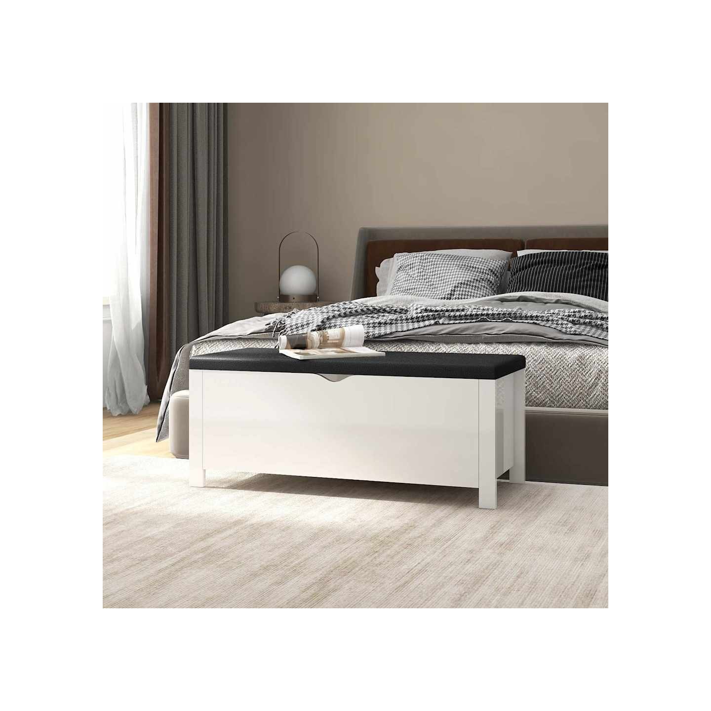 Boîte de rangement coussin Blanc brillant 105x40x45cm Aggloméré