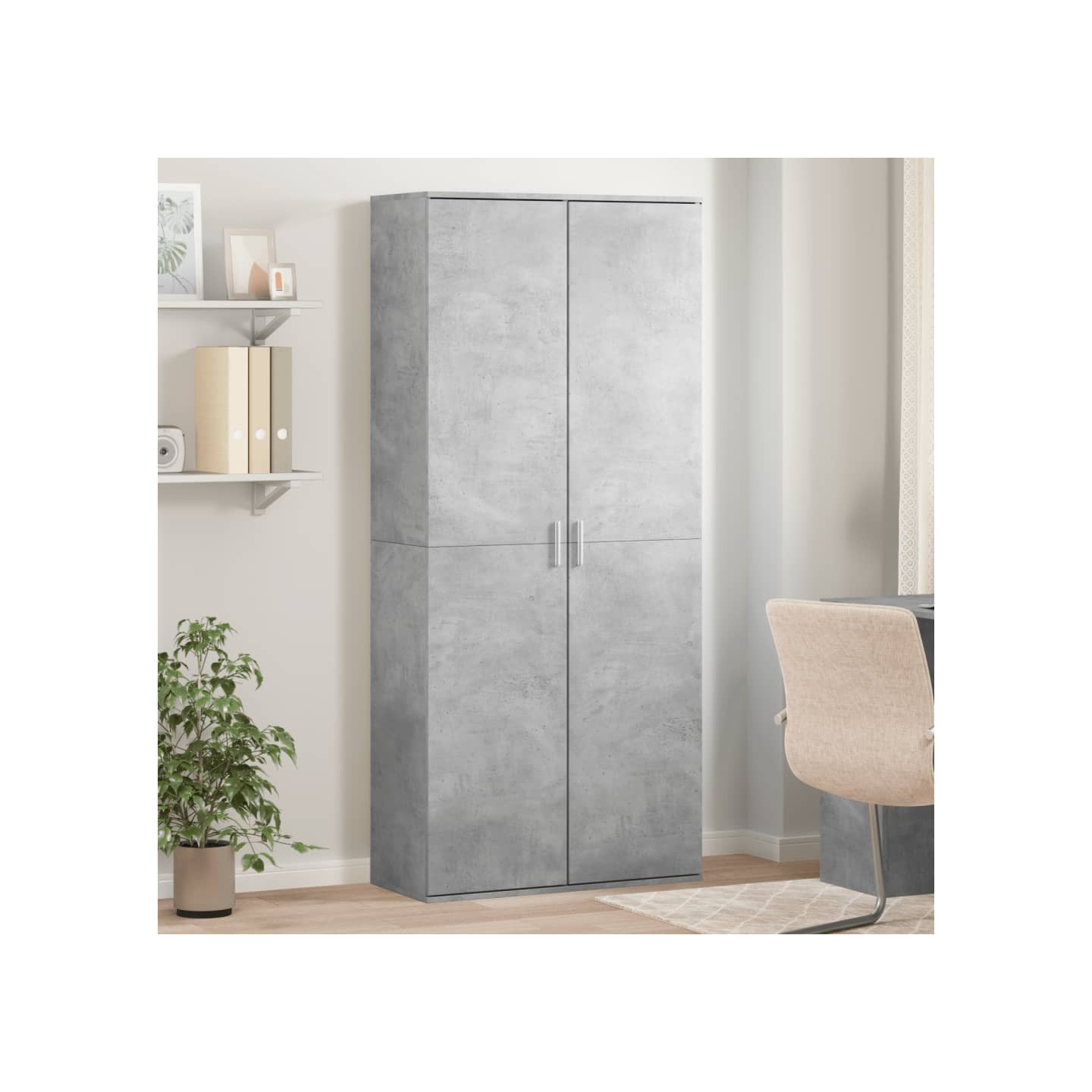 Buffet haut gris béton 80x35x180 cm bois d'ingénierie