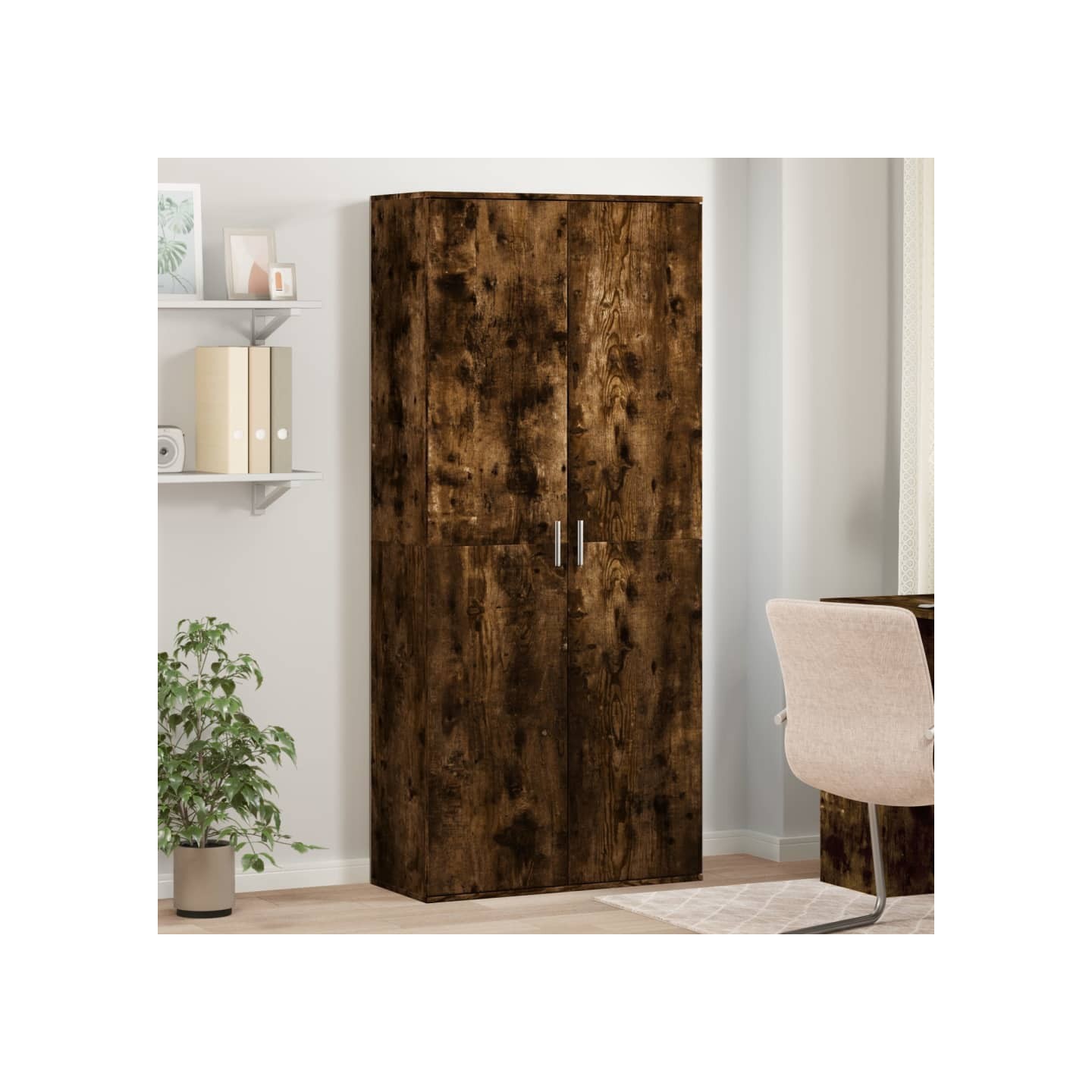 Buffet haut chêne fumé 80x35x180 cm bois d'ingénierie