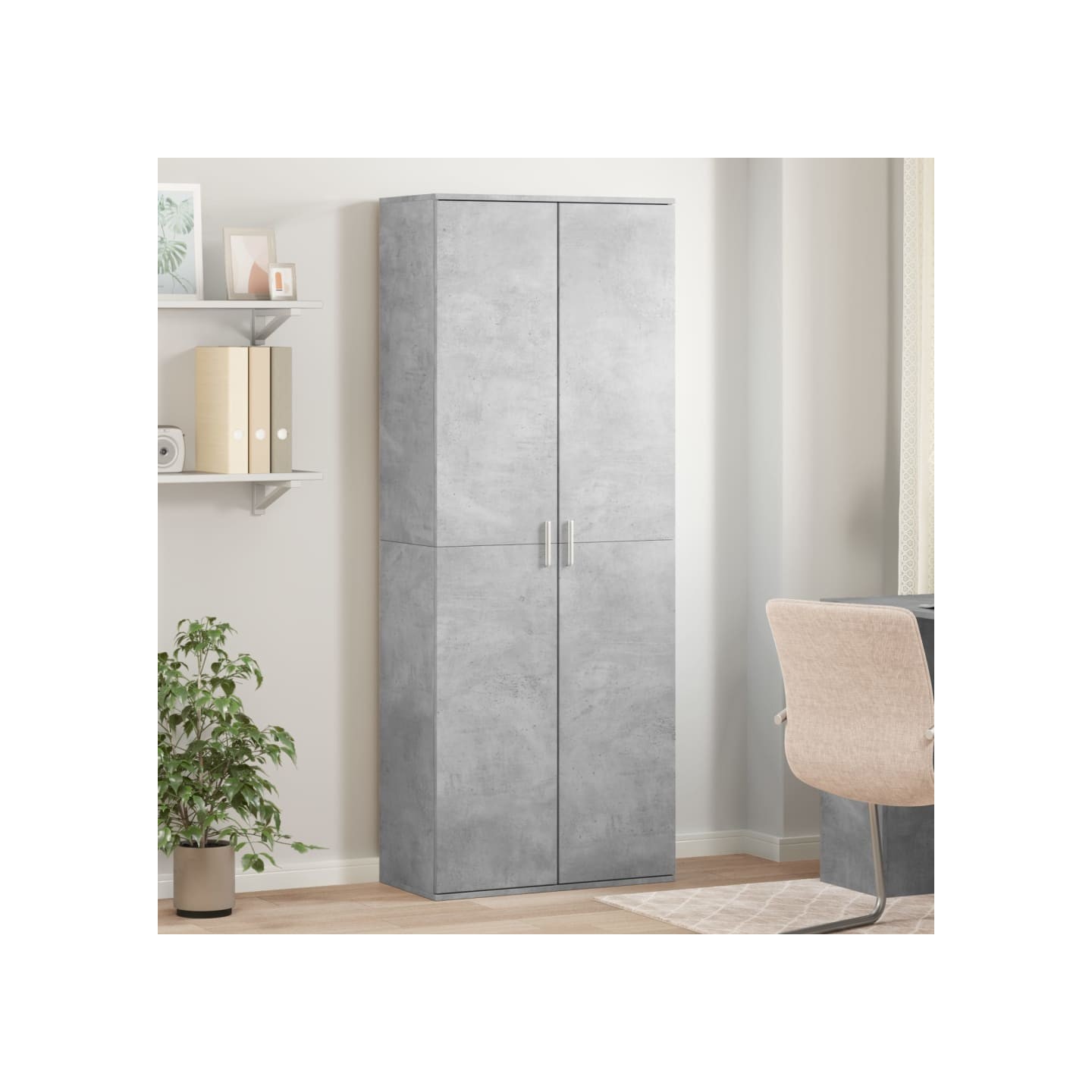 Buffet haut gris béton 70x35x180 cm bois d'ingénierie