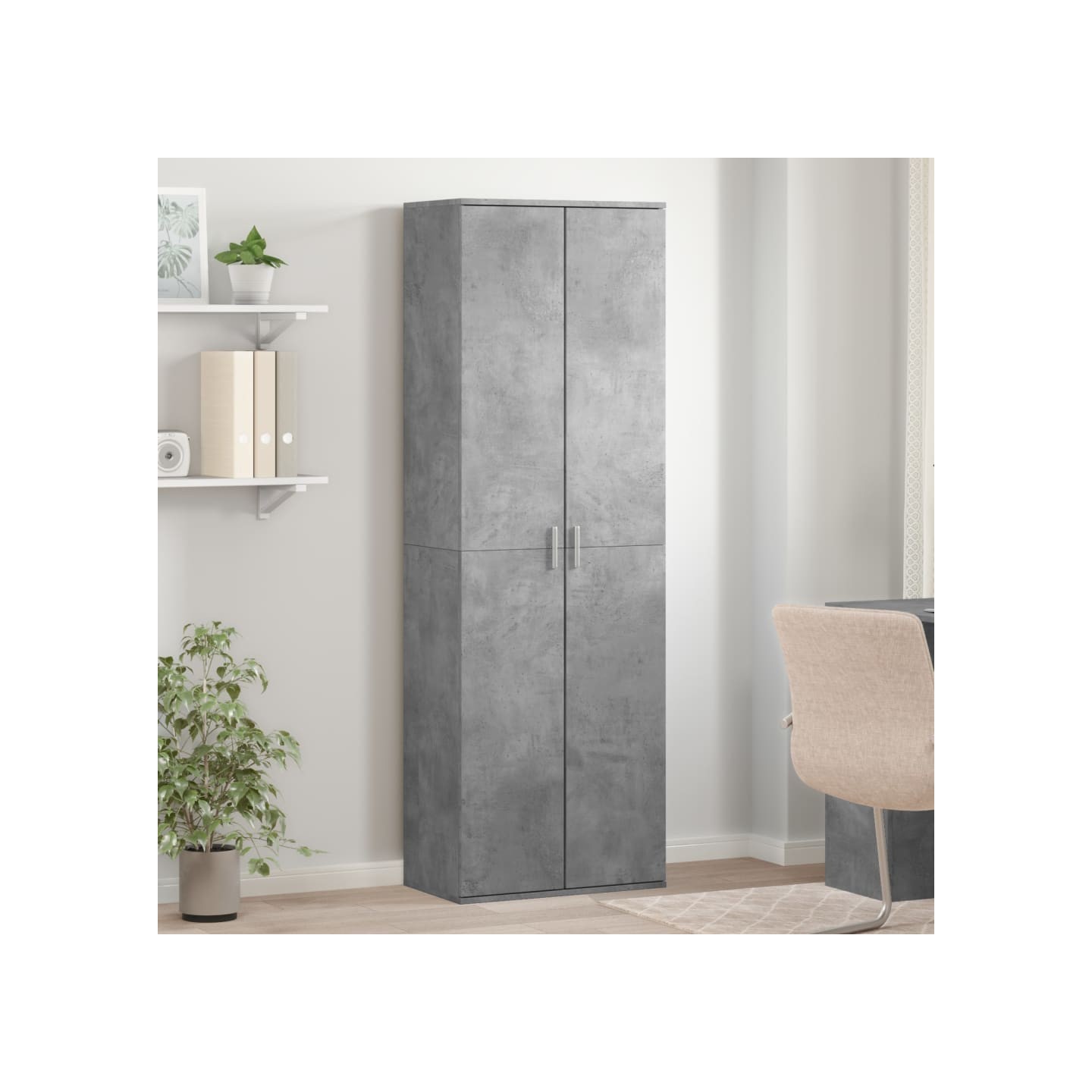 Buffet haut gris béton 60x35x180 cm bois d'ingénierie