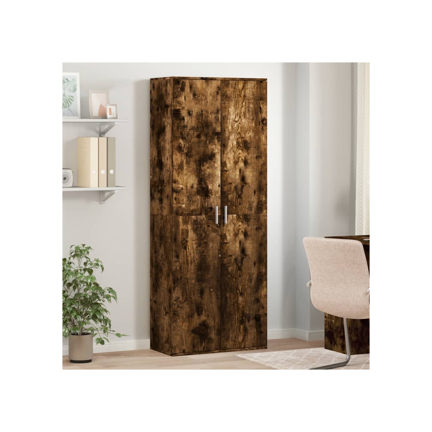 Buffet haut chêne fumé 70x35x180 cm bois d'ingénierie