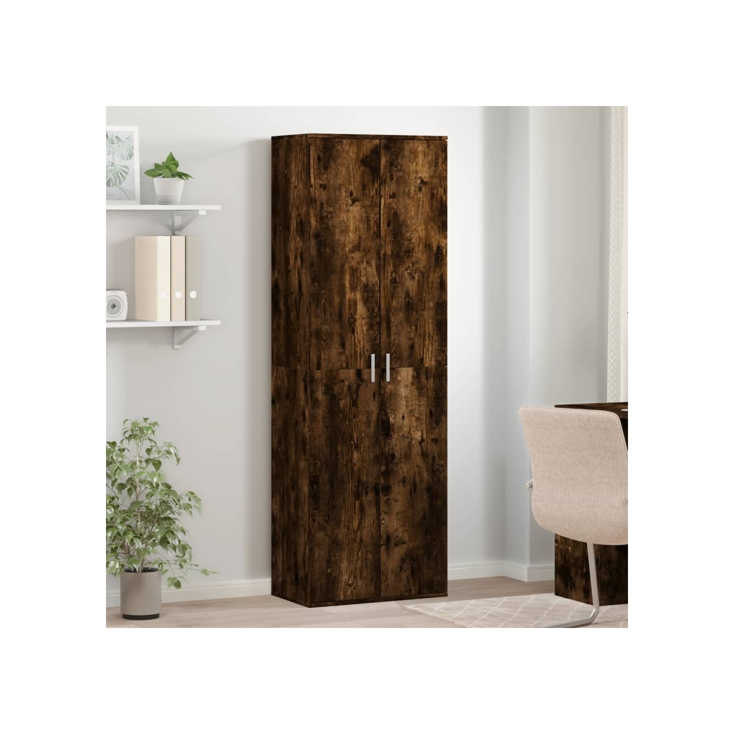 Buffet haut chêne fumé 60x35x180 cm bois d'ingénierie