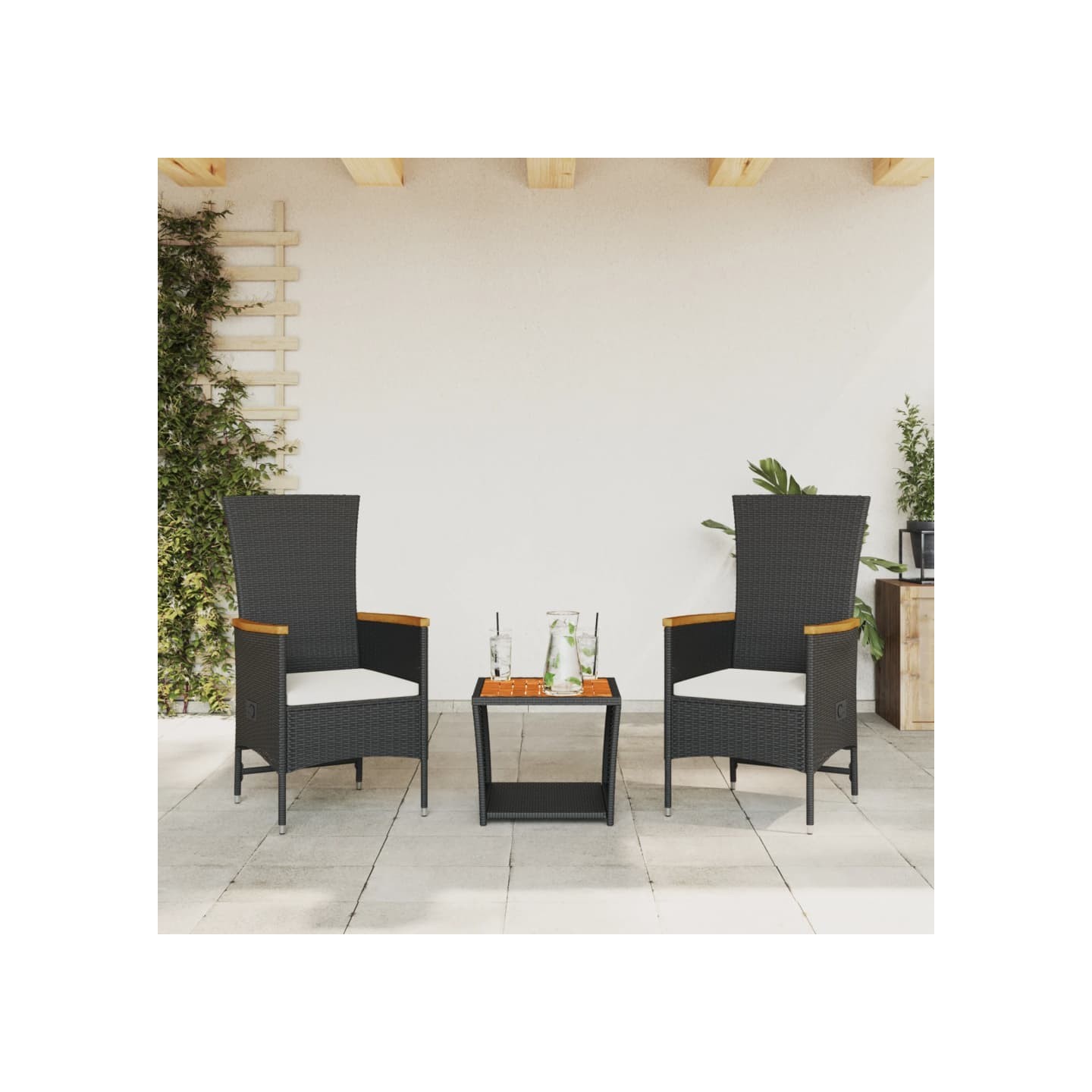 Ensemble à manger de jardin avec coussins 3 pcs Noir