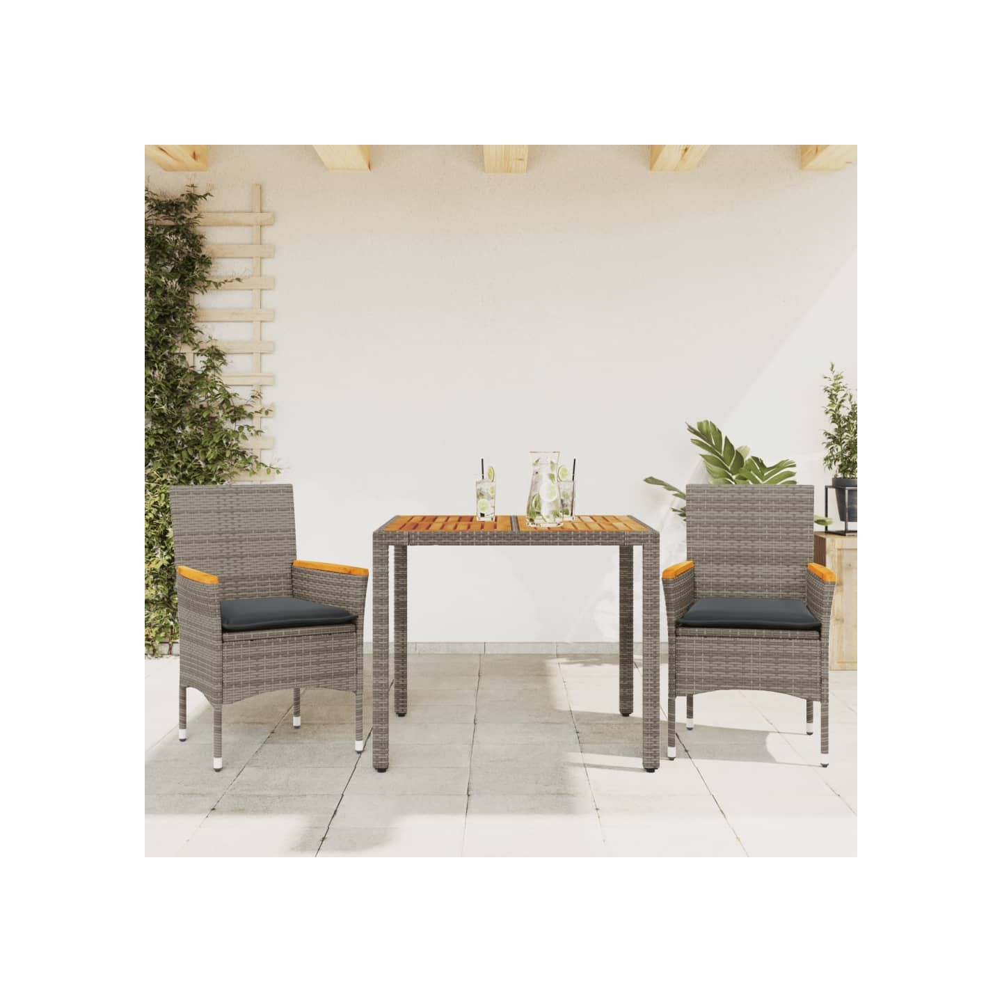 Ensemble à manger de jardin et coussins 3 pcs gris rotin acacia
