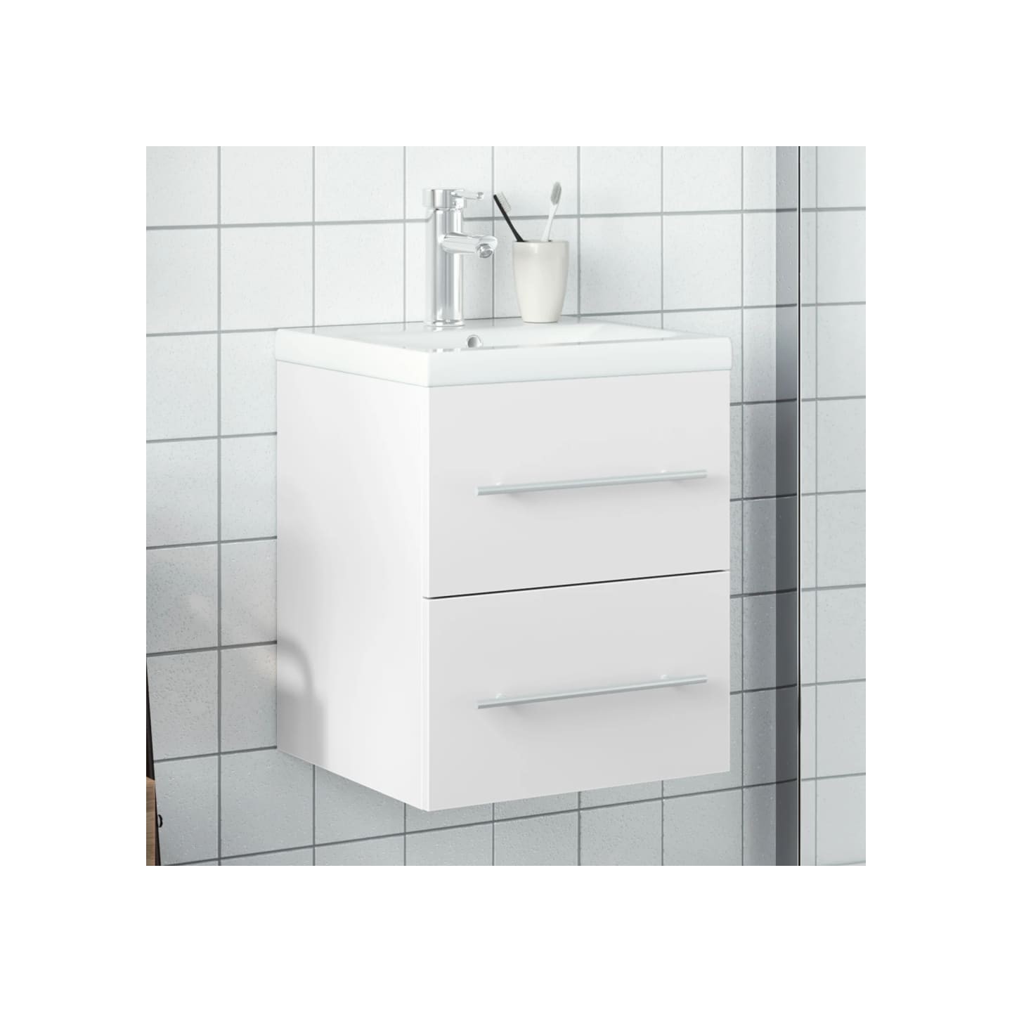 Armoire lavabo de salle de bain avec bassin intégré blanc