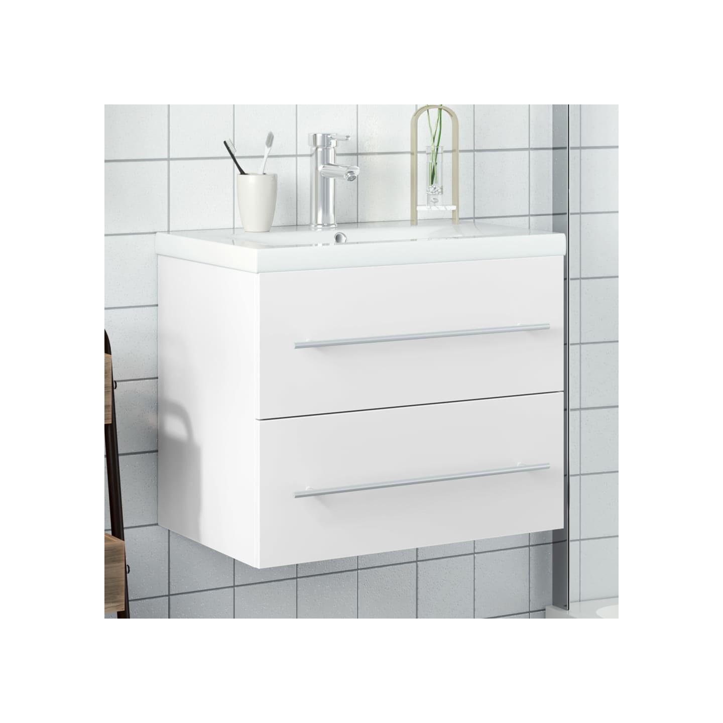 Armoire lavabo de salle de bain avec bassin intégré blanc