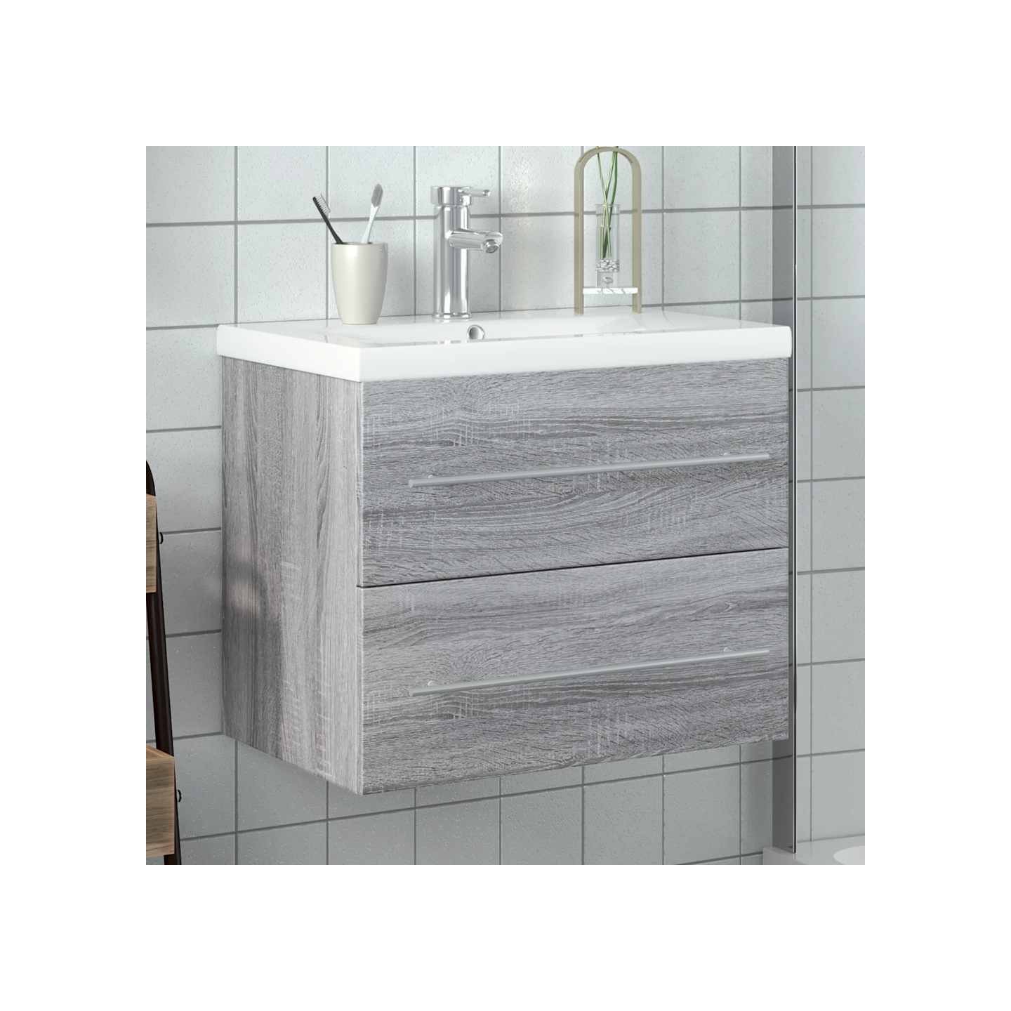 Armoire lavabo de salle de bain avec bassin intégré sonoma gris