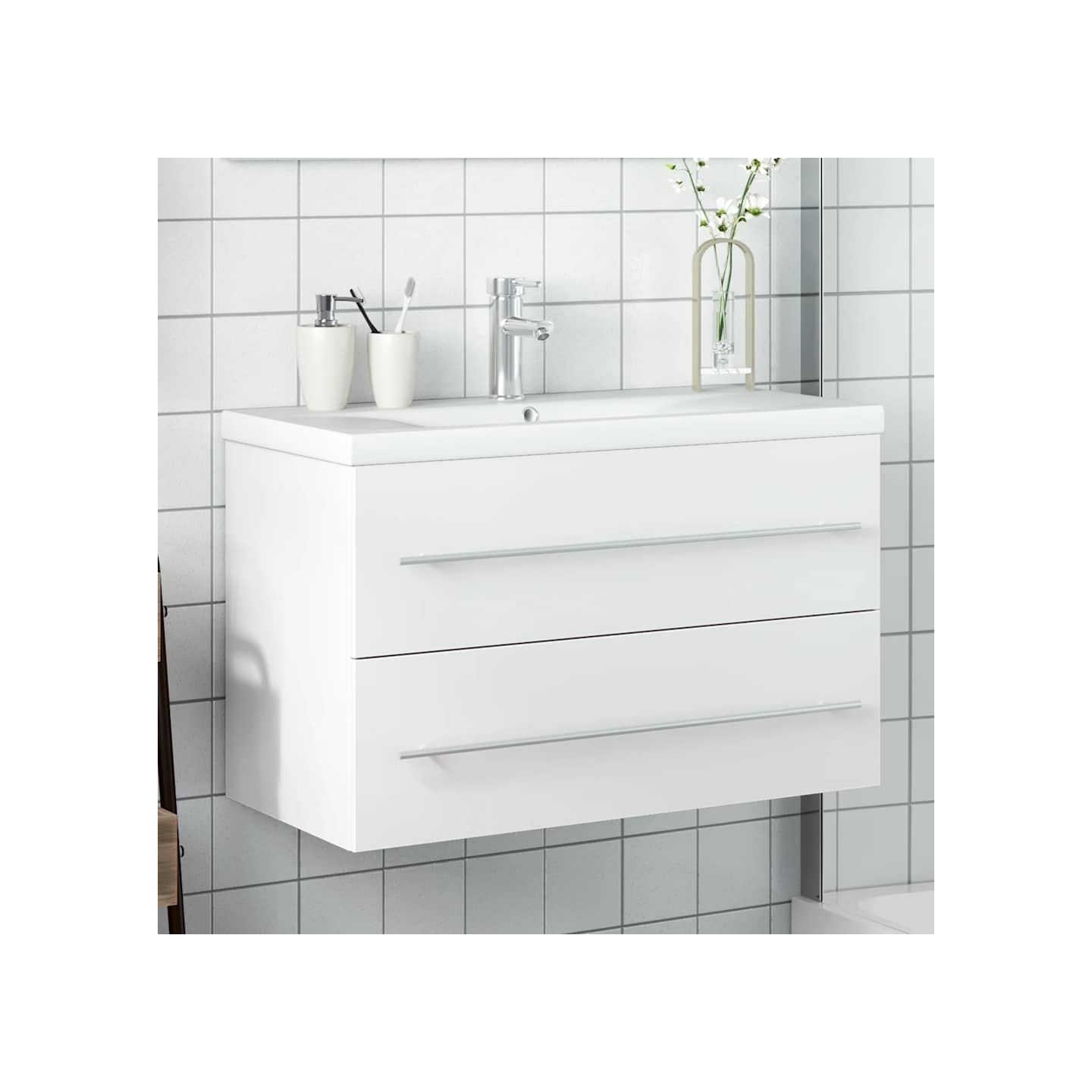 Armoire lavabo de salle de bain avec bassin intégré blanc
